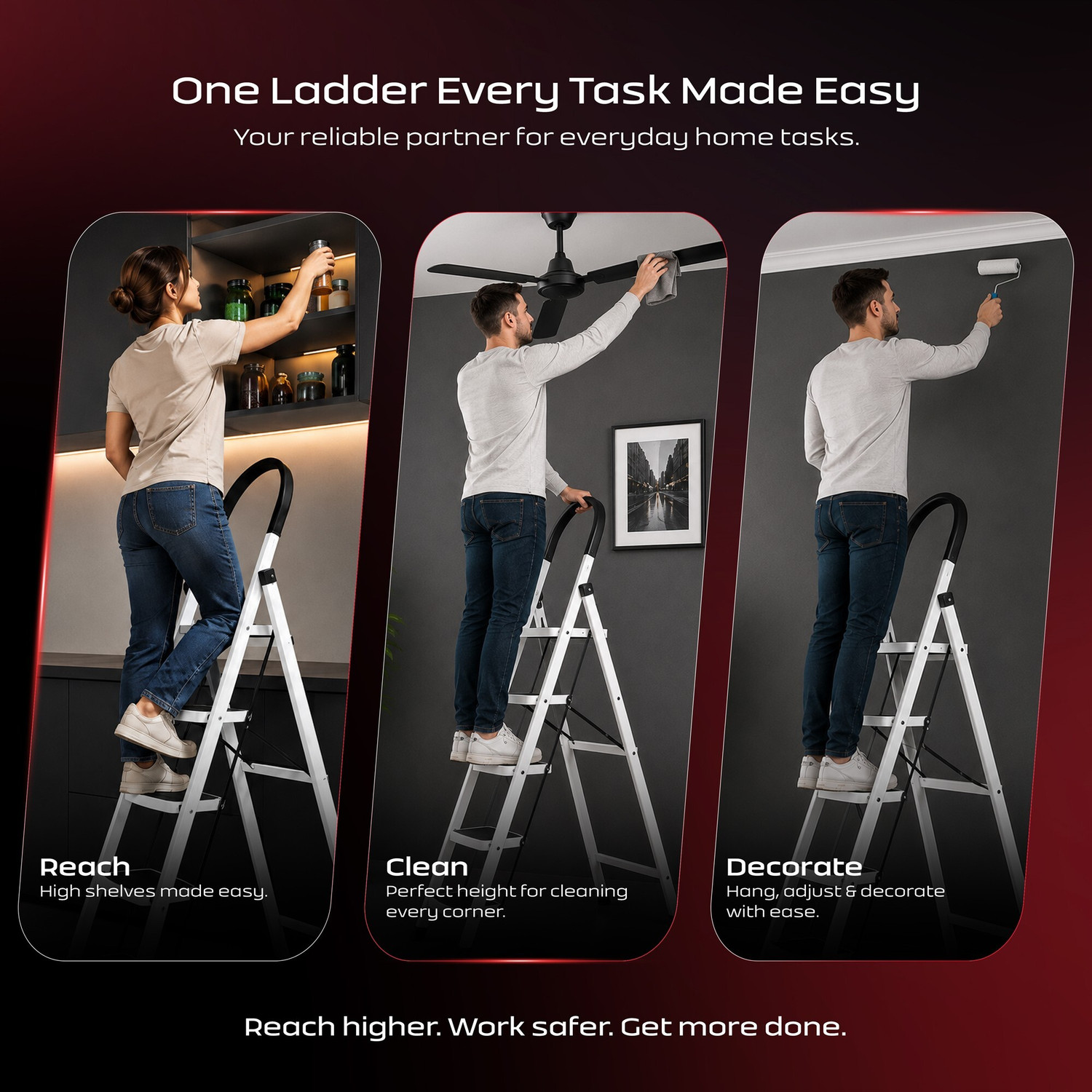 Image of ProHome Vetro 7 Step Foldable Steel Ladder for Home with Anti-Slip Shoes Steel Ladder