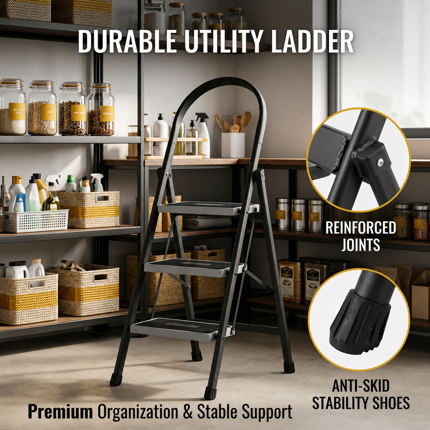 Image of Flipkart SmartBuy Premium 3 Step Steel Foldable Ladder with Anti Skid Wide Steps for Home Kitchen Steel Ladder