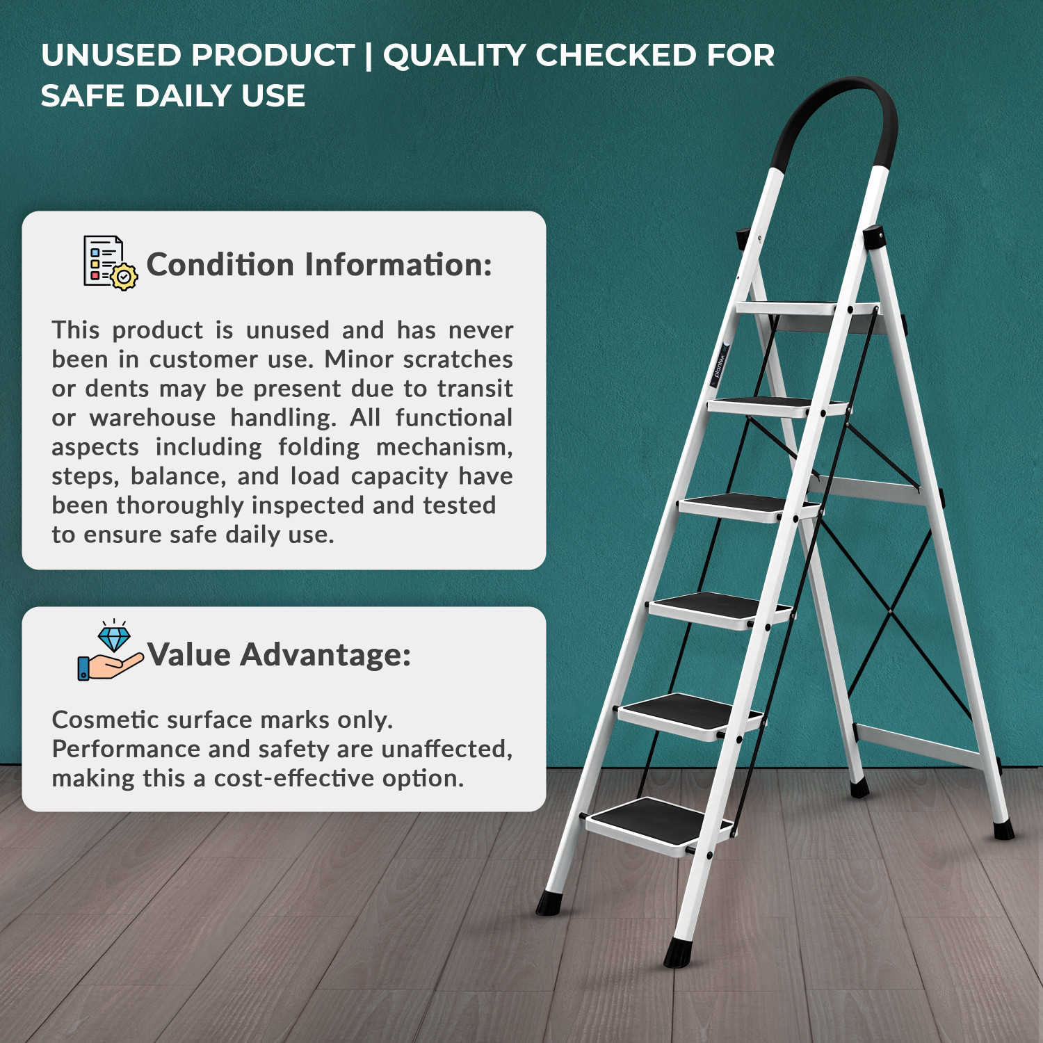 Image of Plantex Ladder for Home /Anti-Skid Strong Foldable Wide 6 Step Ladder /Minor Surface Marks Steel Ladder