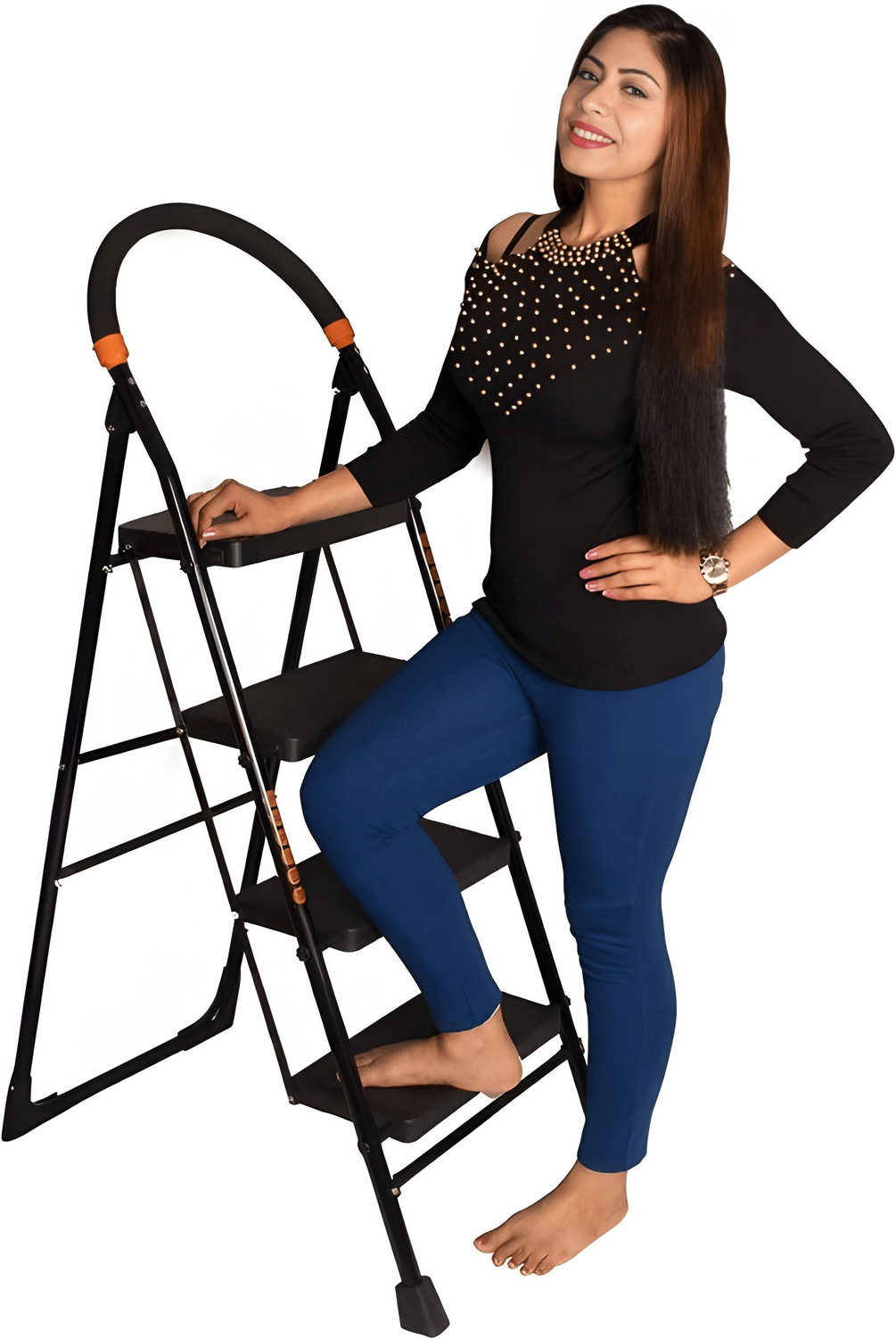Image of PARASNATH 4 Step Black Diamond Ladder Folding Ladder Multi-Purpose Ladder Mild Steel Ladder