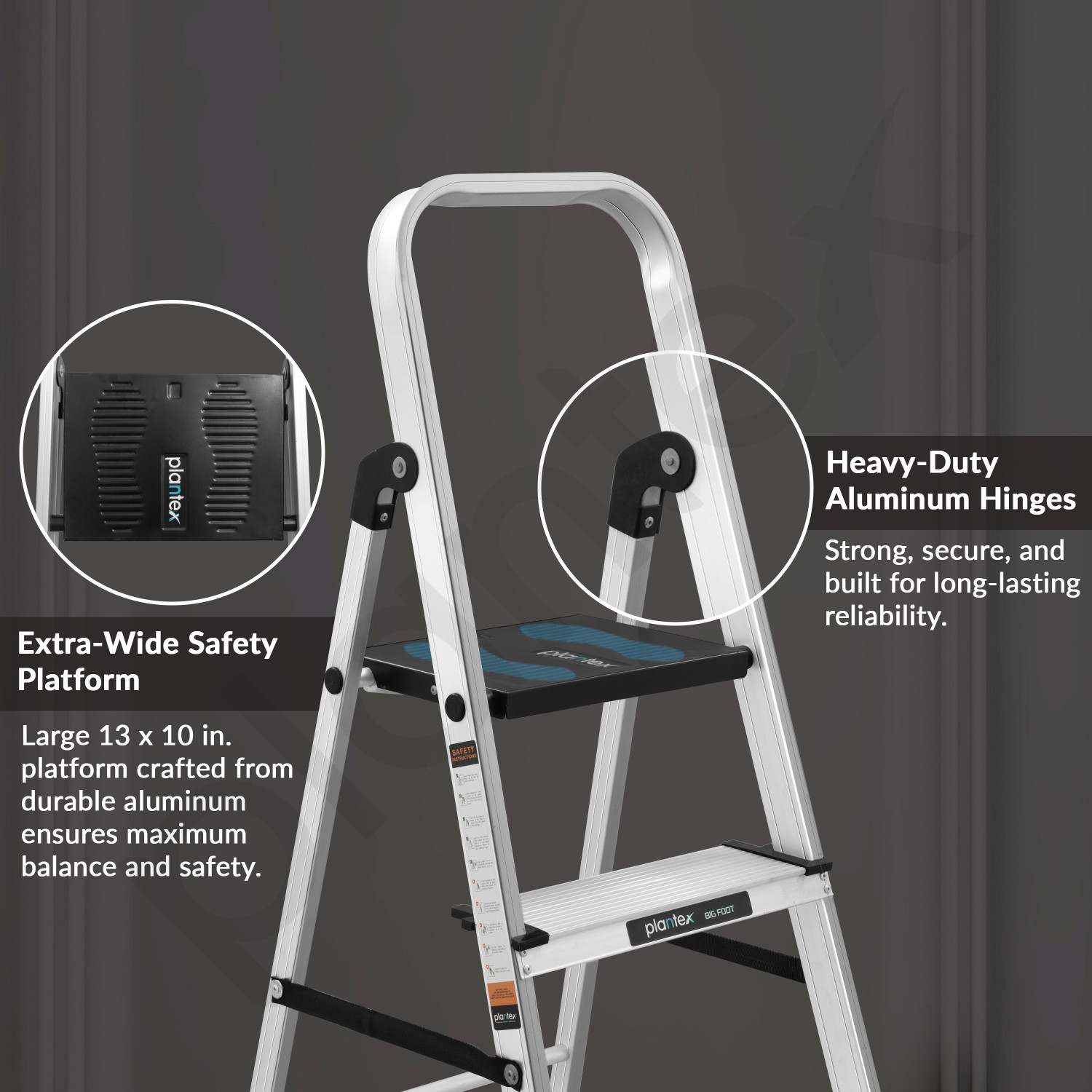 Image of Plantex Premium Big Foot Aluminium Foldable 6 Step Ladder for Home - 6 Wide Steps Ladder Aluminium Ladder