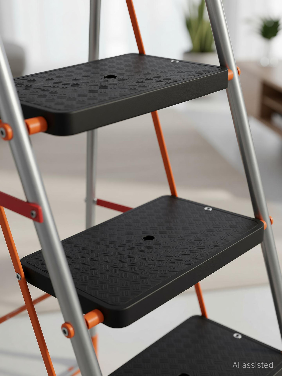 Image of PARASNATH 5 Steps Orange Diamond Heavy Folding Ladder with Wide Steps 5.1 FT Mild Steel Ladder