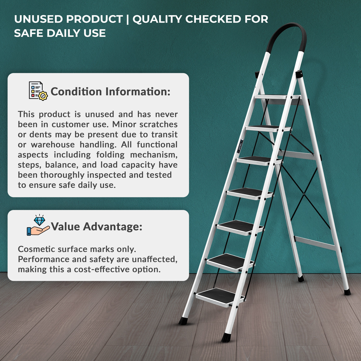 Image of Plantex 7 Step Ladder for Home /Strong Foldable Anti-Skid Ladder /Minor Surface Marks Steel Ladder
