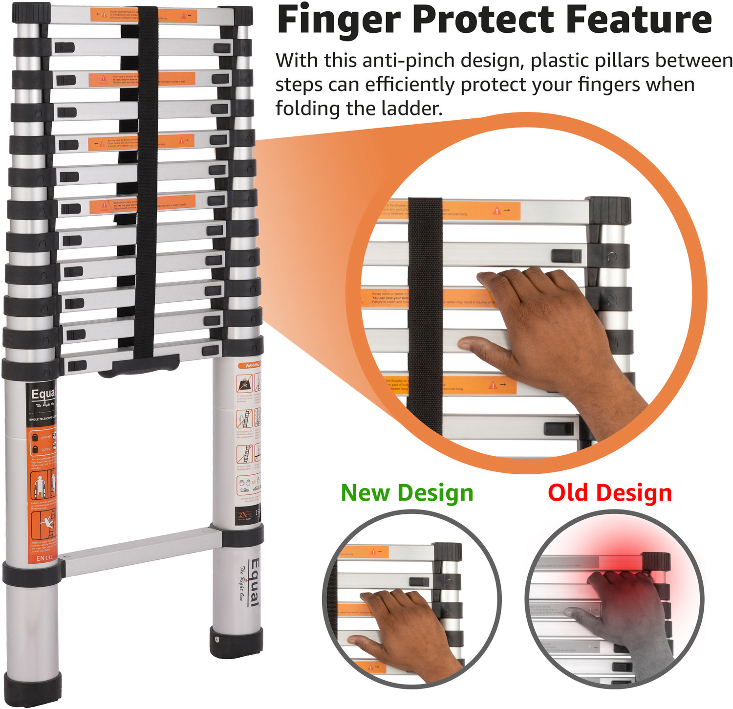 Image of Equal 12.5 ft Telescopic 14 Steps Aluminium Folding Portable Ladder (Finger Protect) Aluminium Ladder