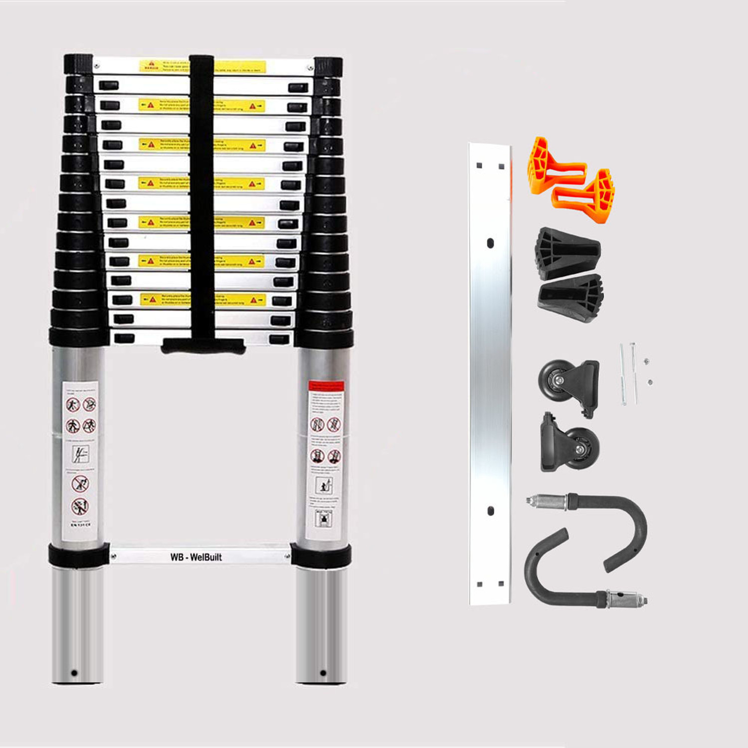 Image of WB WELBUILT 20.5 FT (6.2Meter) Aluminium Telescopic Ladder For Home & Outdoor 16 Steps Aluminium Ladder