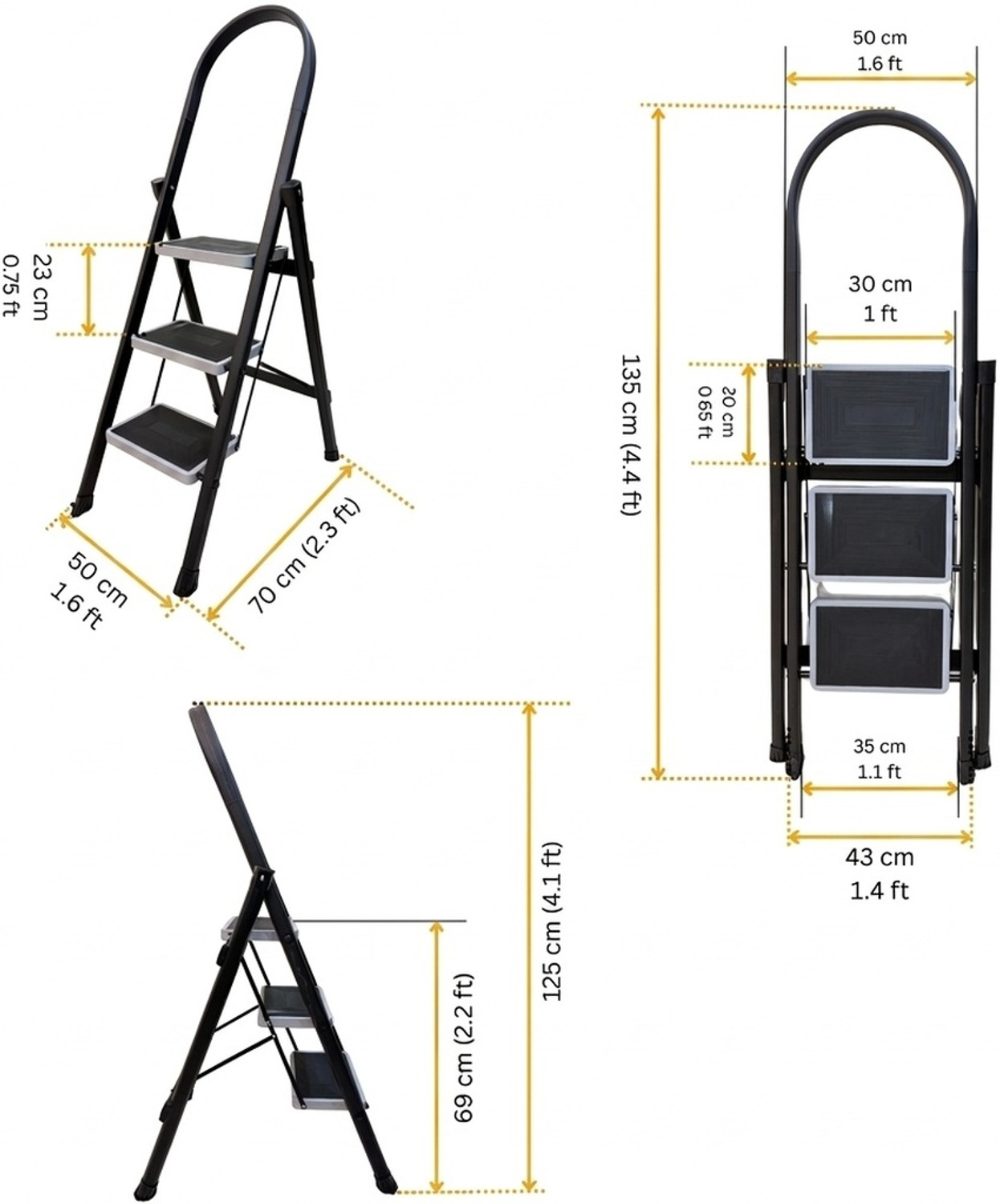 Image of Flipkart SmartBuy Premium 3 Step Steel Foldable Ladder with Anti Skid Wide Steps for Home Kitchen Steel Ladder