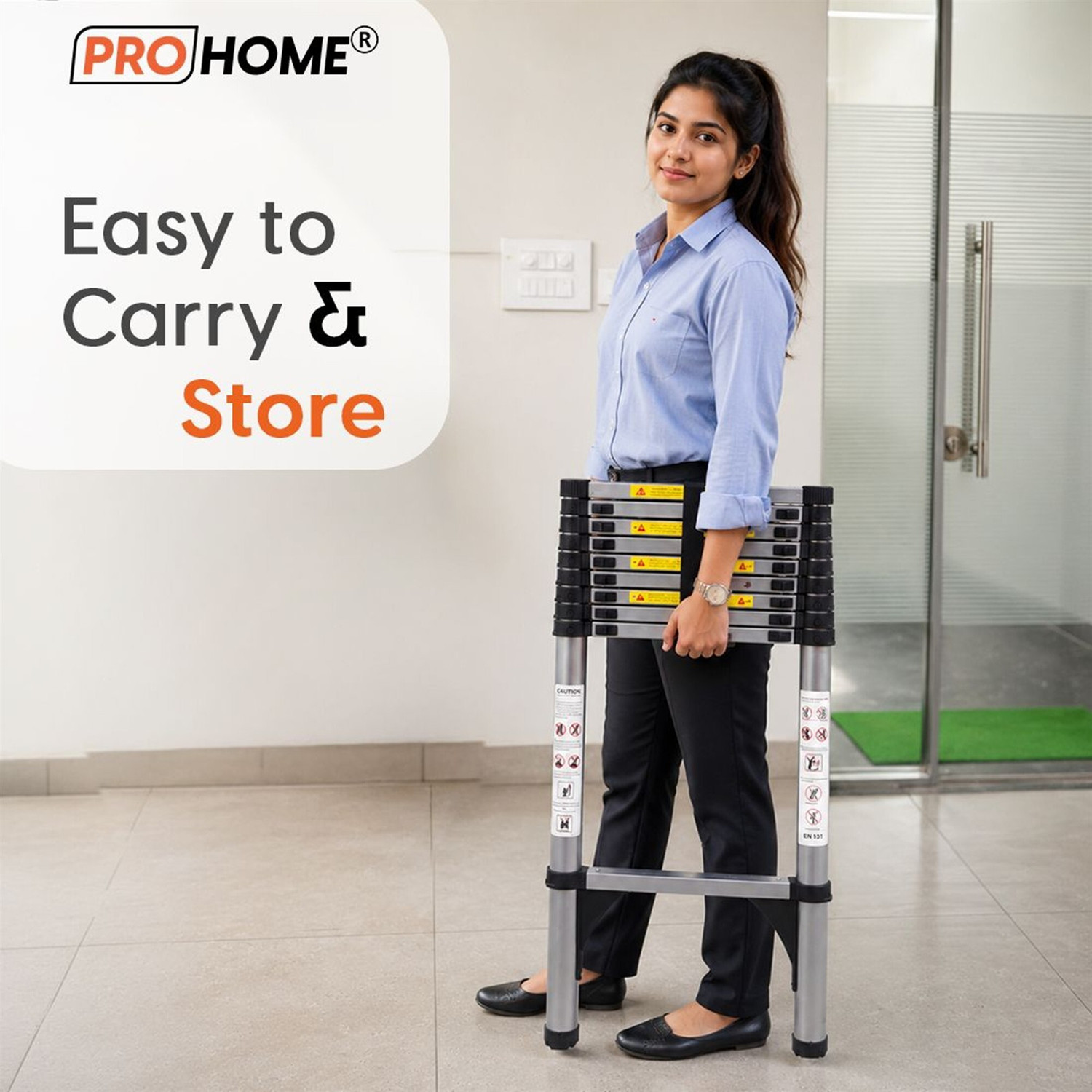Image of ProHome Portable Telescopic Ladder 12.8ft / 3.9 mtr Extendable Carbon Steel Ladder