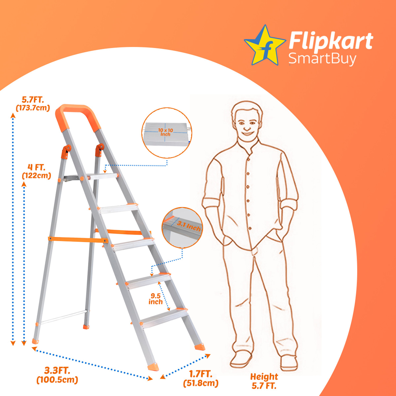 Image of Flipkart SmartBuy 5 Step Hybrid Aluminium Ladder