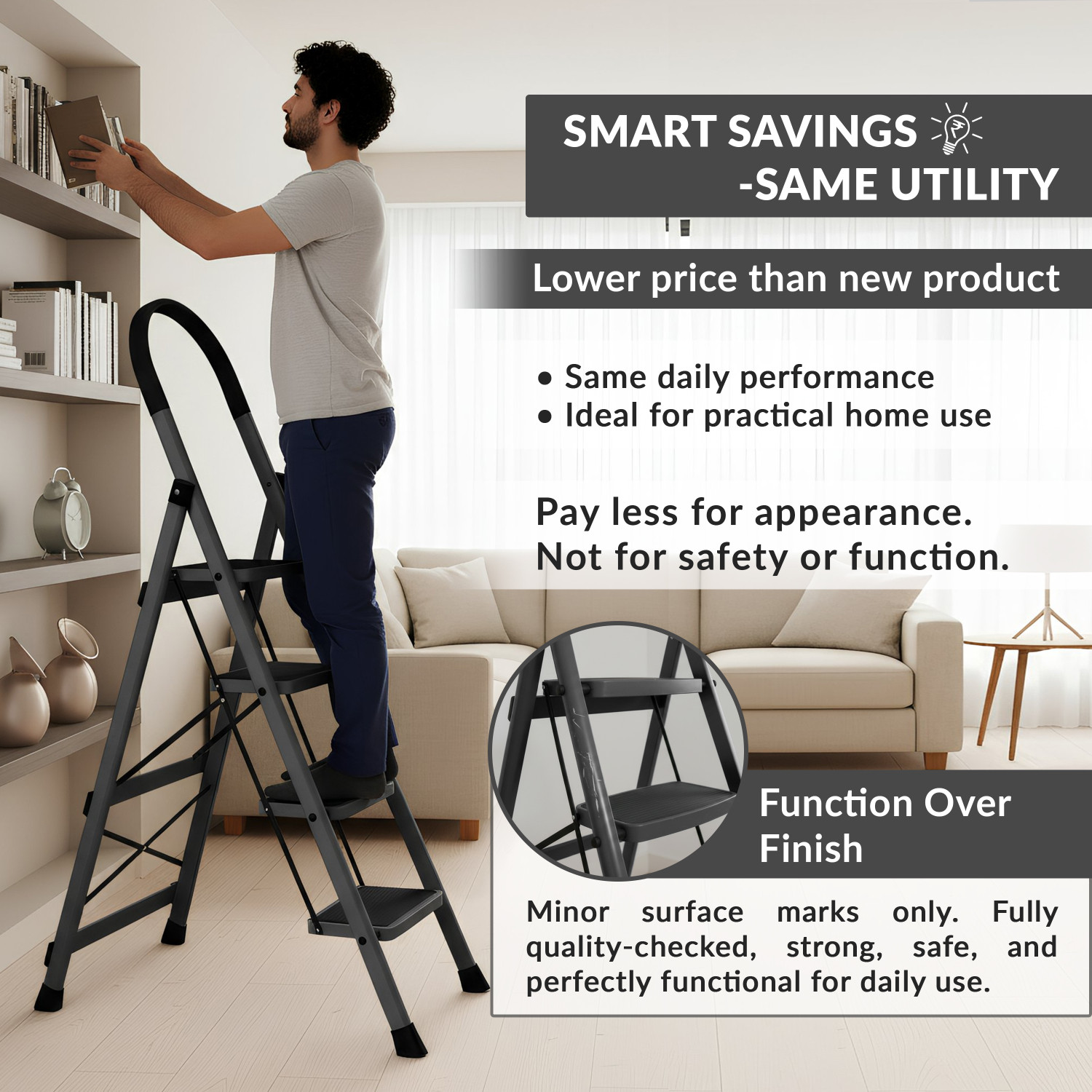 Image of Plantex 4 Step Ladder for Home /Minor Surface Marks /Strong Foldable Anti-Skid Ladder Steel Ladder
