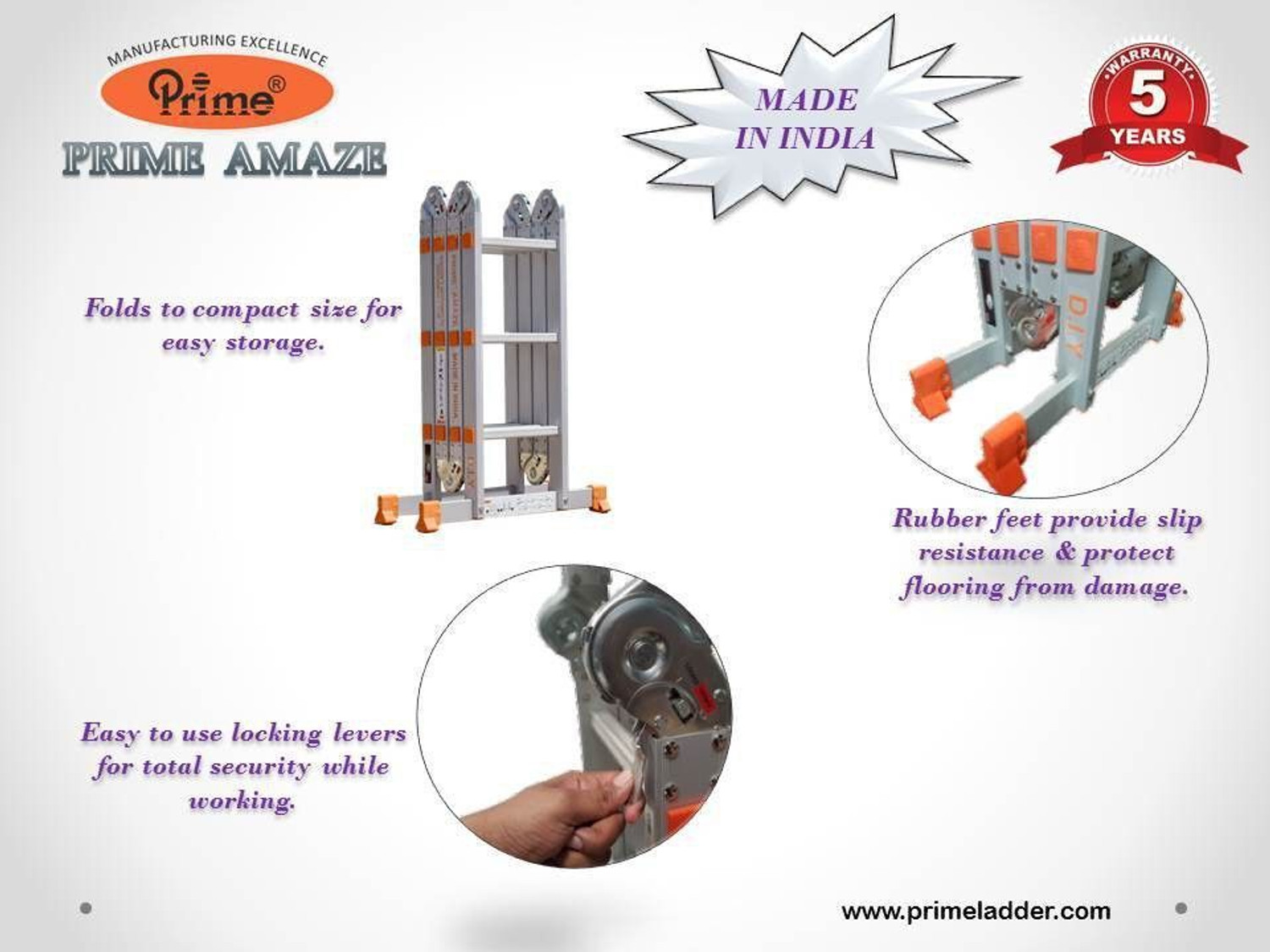 Image of Prime Amaze 12 feet (12 Steps) Multipurpose 8-in-1 Foldable Aluminium Ladder Aluminium Ladder