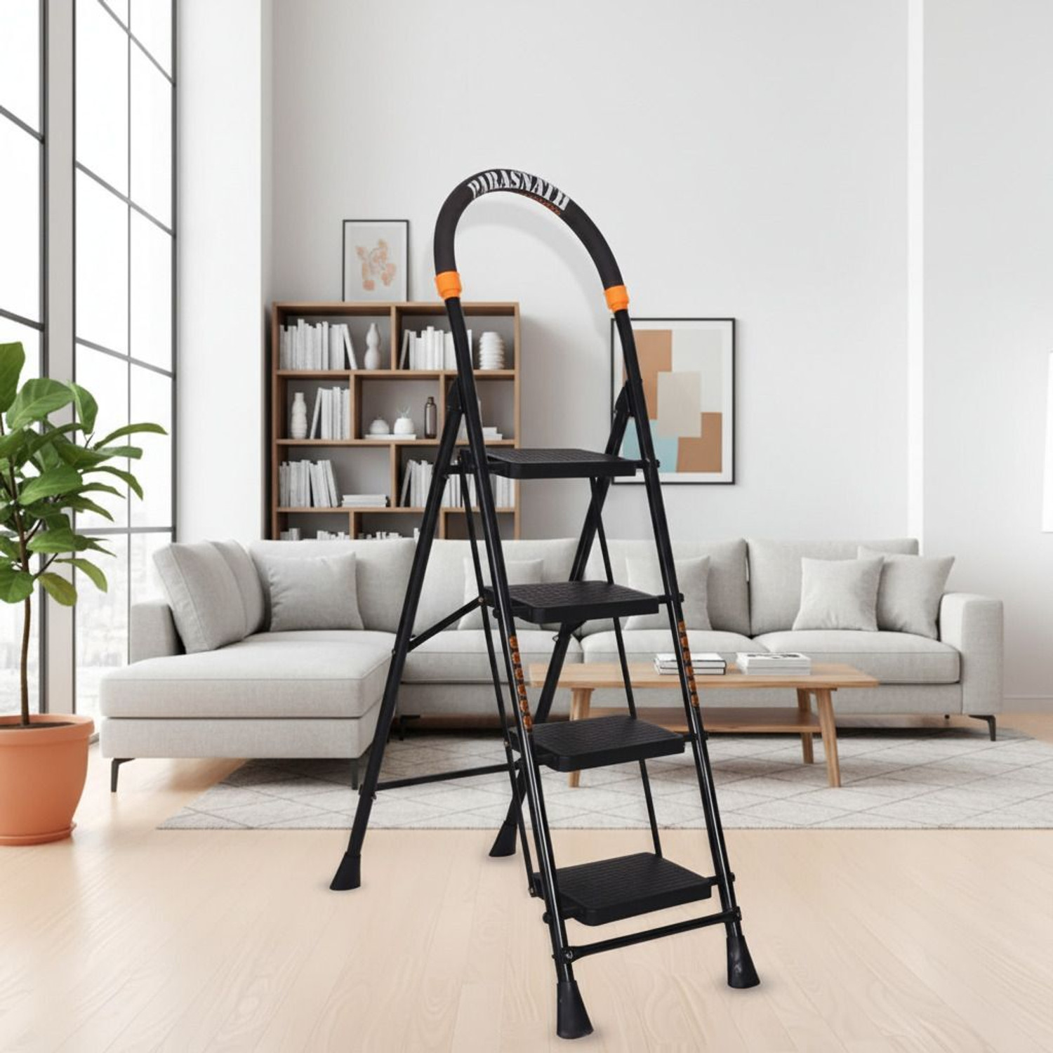 Image of PARASNATH 4 Step Black Diamond Ladder Folding Ladder Multi-Purpose Ladder Mild Steel Ladder