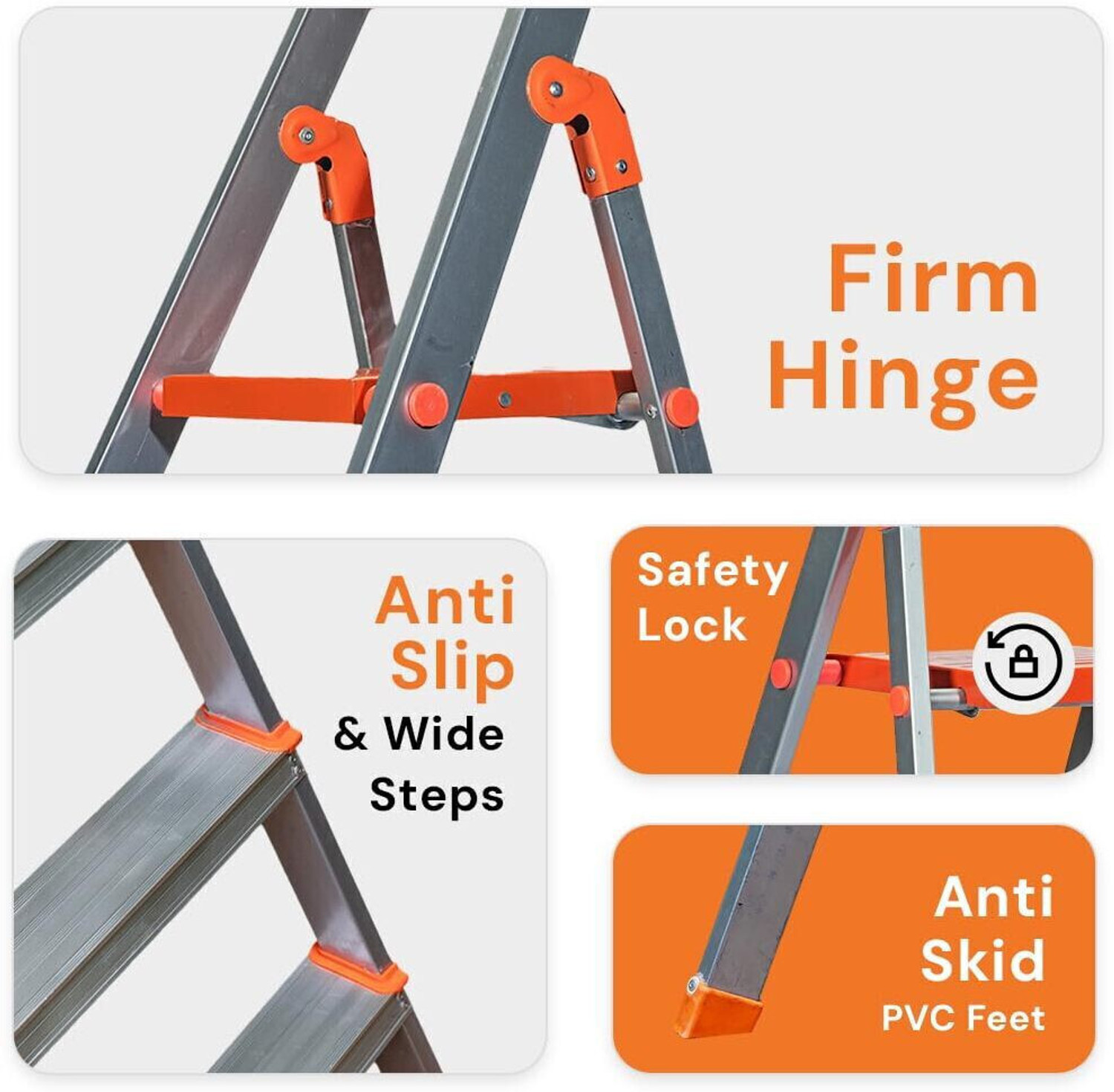 Image of ALNICO Hybrid Aluminium Step- 4 Step Powder Coated Side Section Steel Ladder