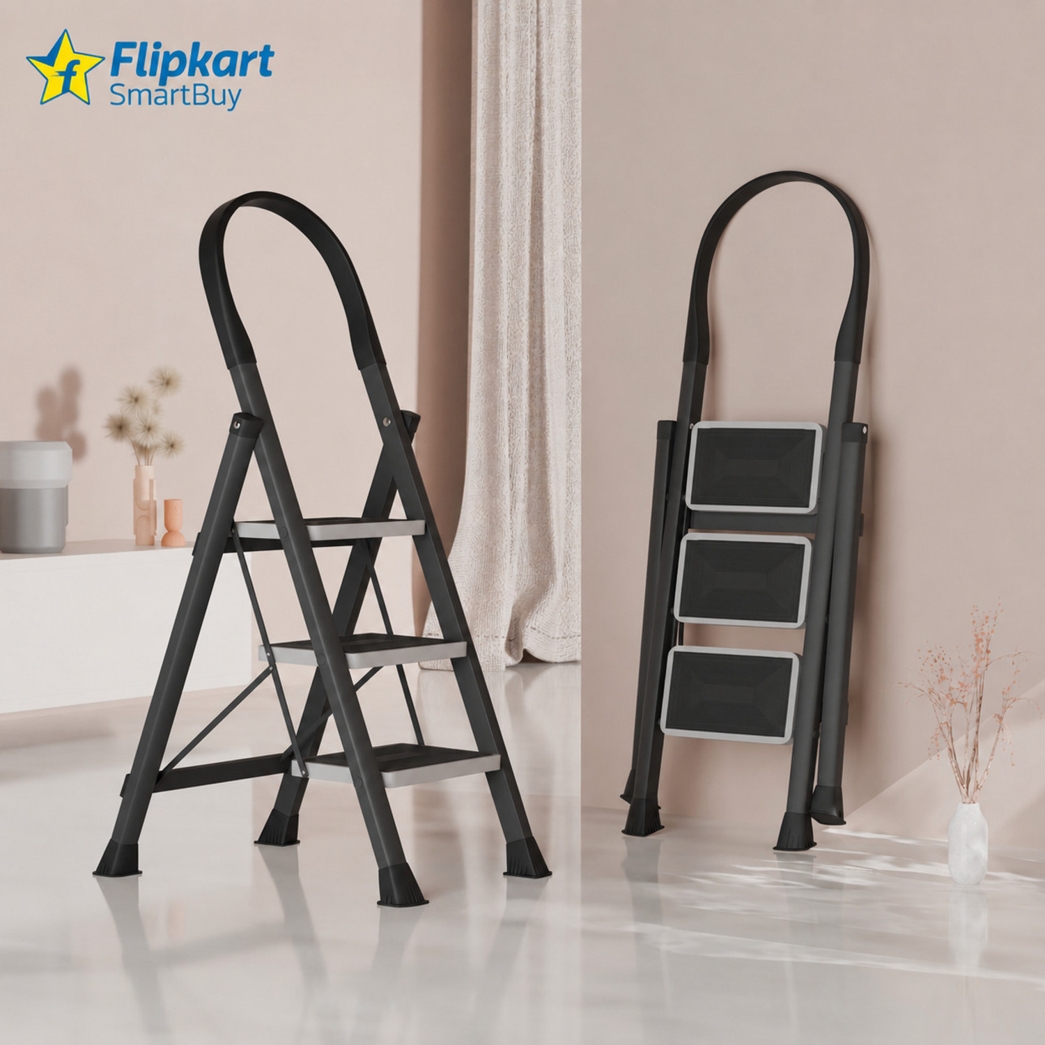 Image of Flipkart SmartBuy Premium 3 Step Steel Foldable Ladder with Anti Skid Wide Steps for Home Kitchen Steel Ladder