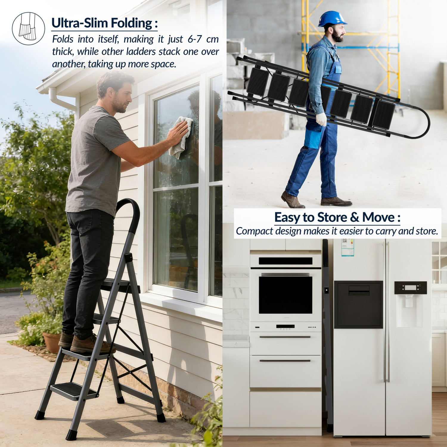 Image of Plantex 7 Step Ladder for Home /Minor Surface Marks /Strong Foldable Anti-Skid Ladder Steel Ladder