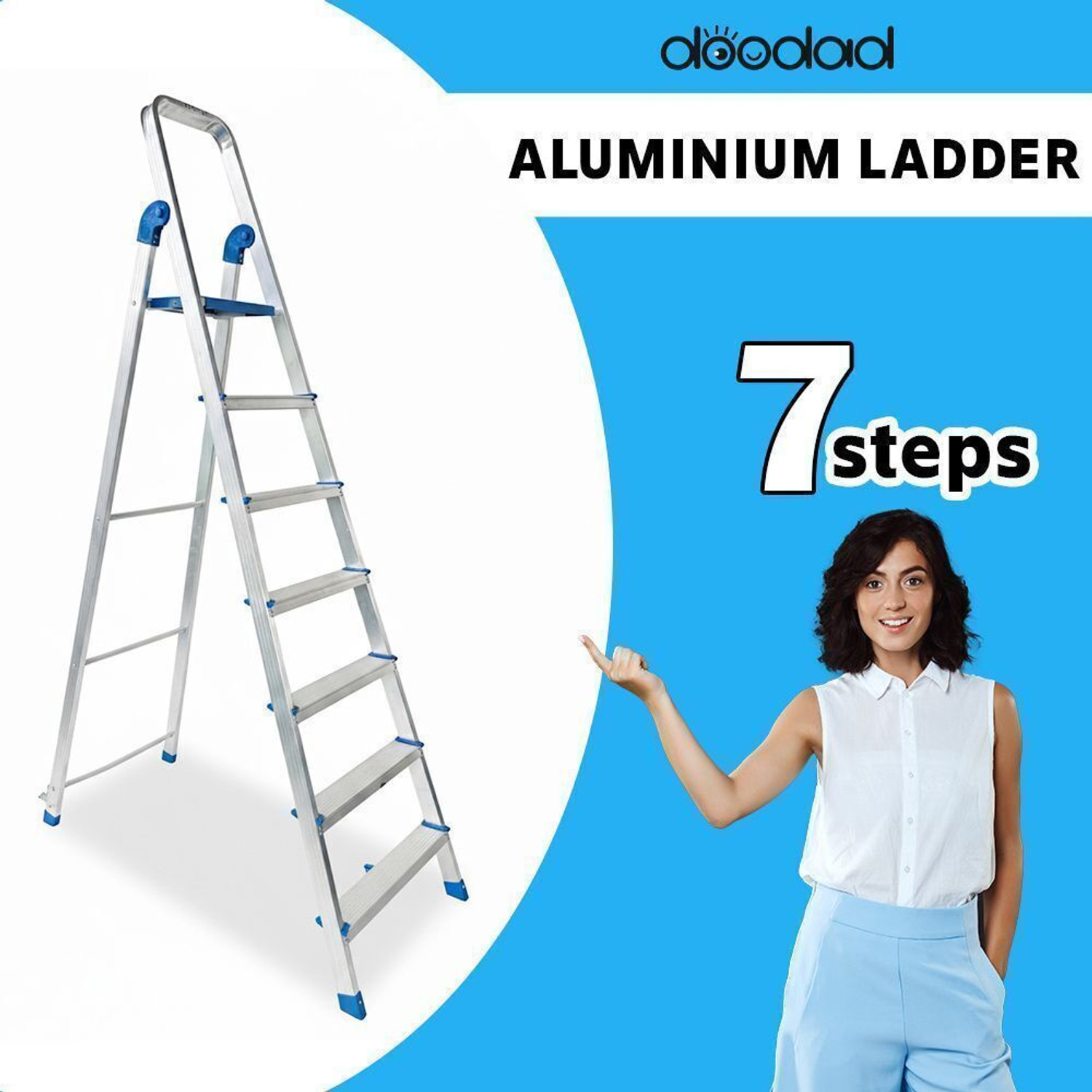 Image of doodad 7 Step 100% Aluminium material | No Steel Parts | Rust-Free Step Ladder for Home Aluminium Ladder