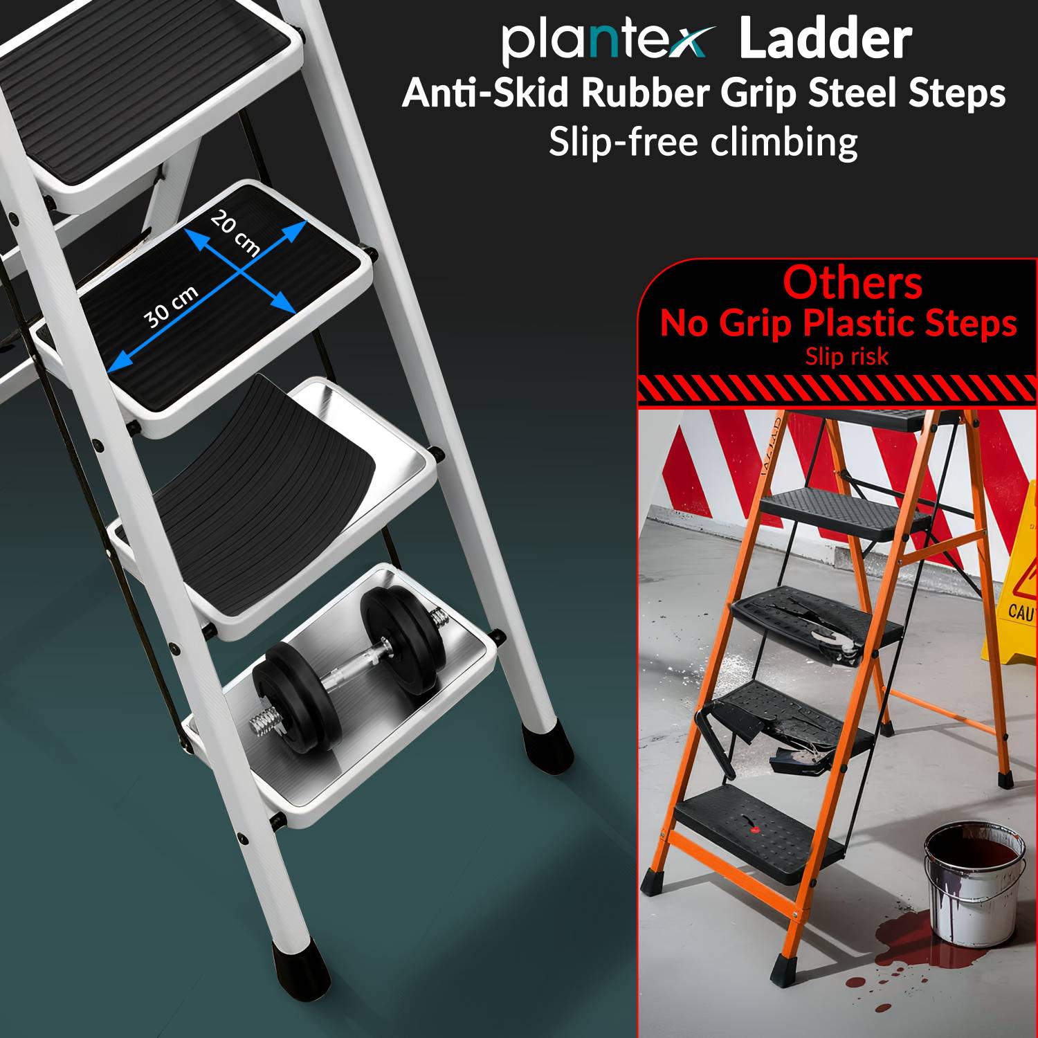 Plantex Anti-Skid Strong Foldable Wide 7 Step Ladder/Ladder for
