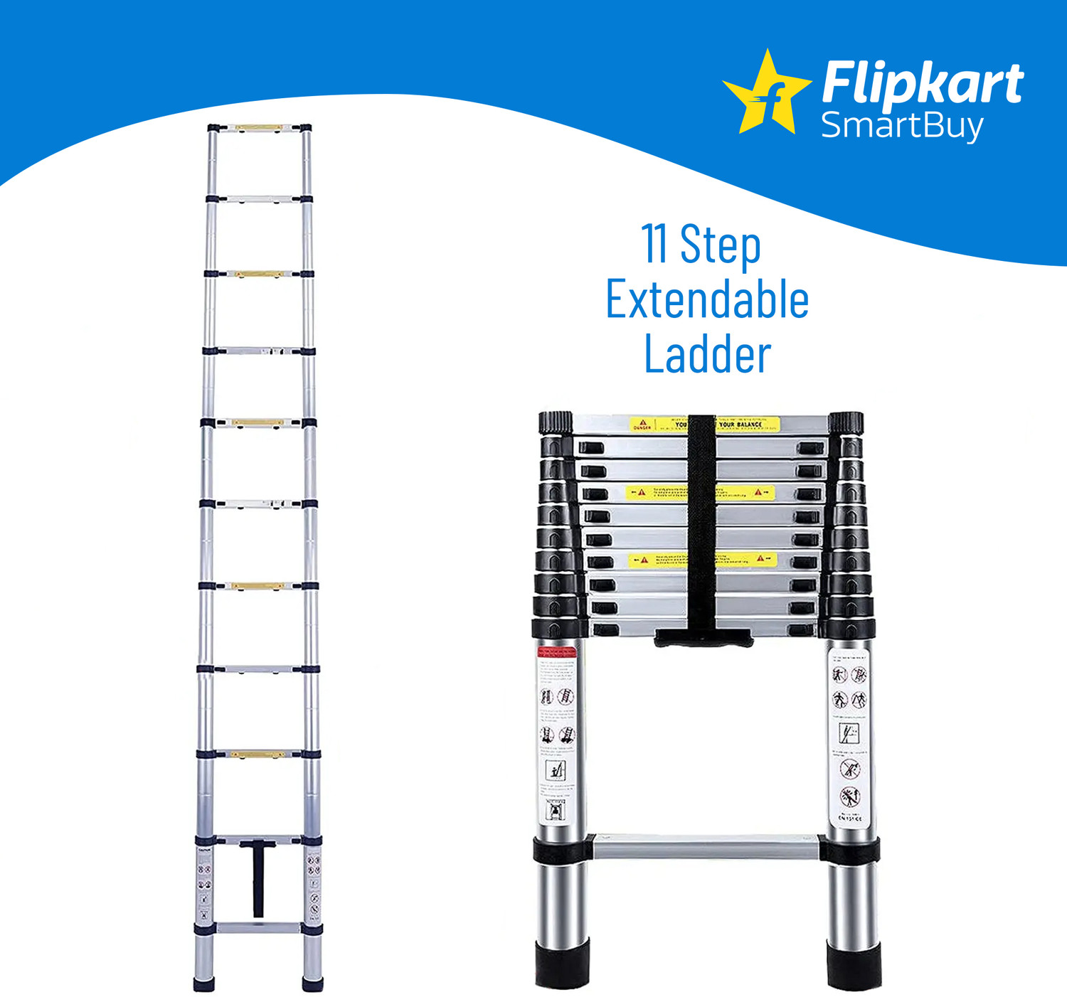 Image of Flipkart SmartBuy 3.2M(10.5FT) Multi-Purpose,Compact & Easy to Carry Telescopic Ladder Extendable Aluminium Ladder