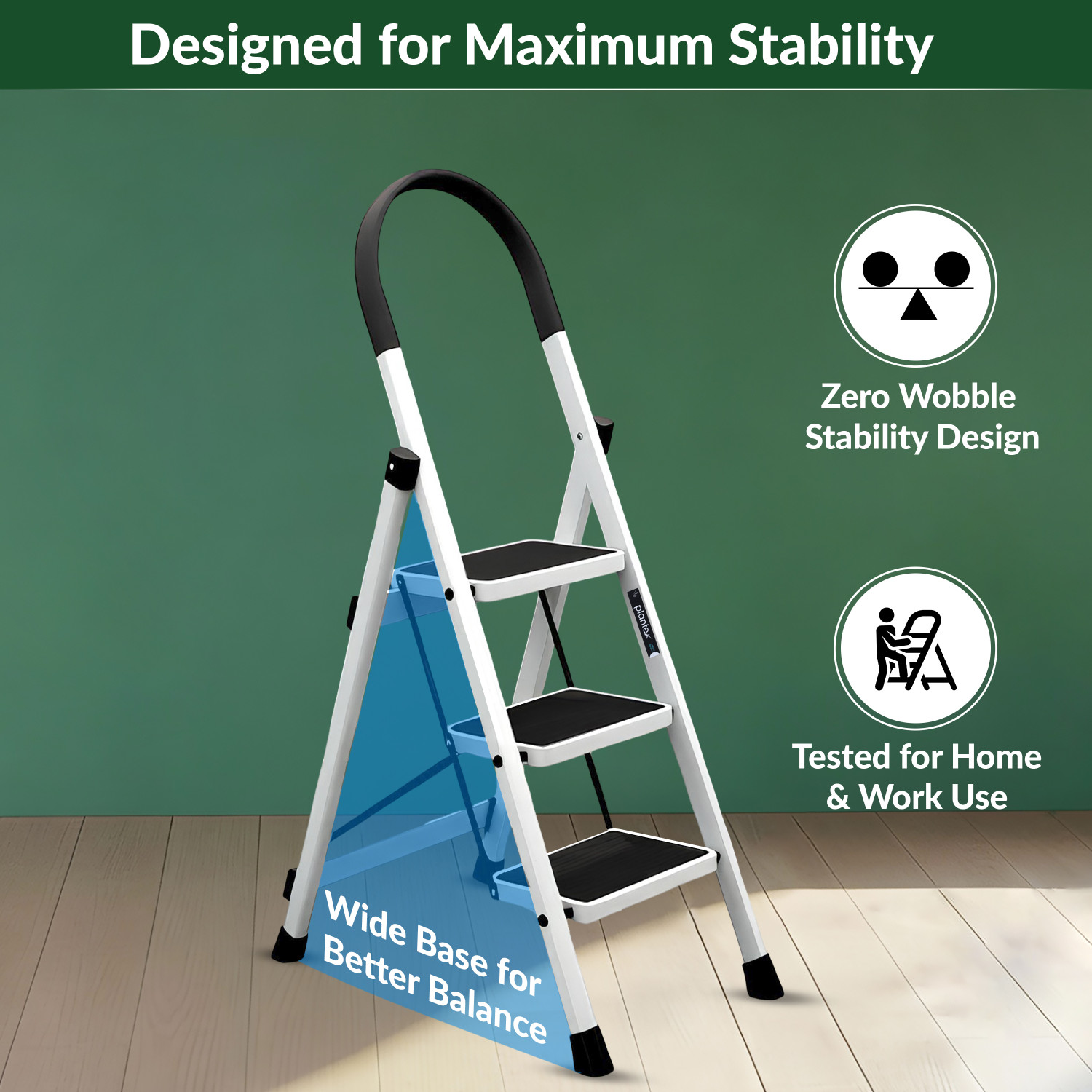 Image of Plantex Anti-Skid Strong Foldable Wide 3 Step Ladder /Ladder for Home-(White-Apex) Steel Ladder