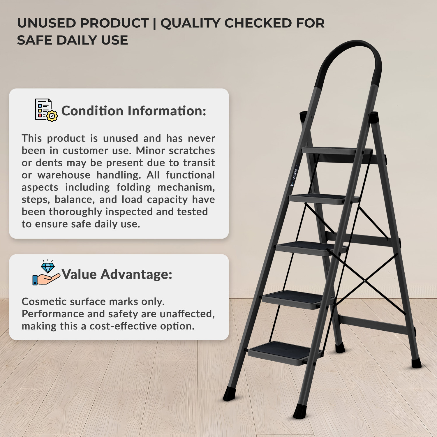 Image of Plantex 5 Step Ladder for Home /Minor Surface Marks /Strong Foldable Anti-Skid Ladder-APEX Steel Ladder