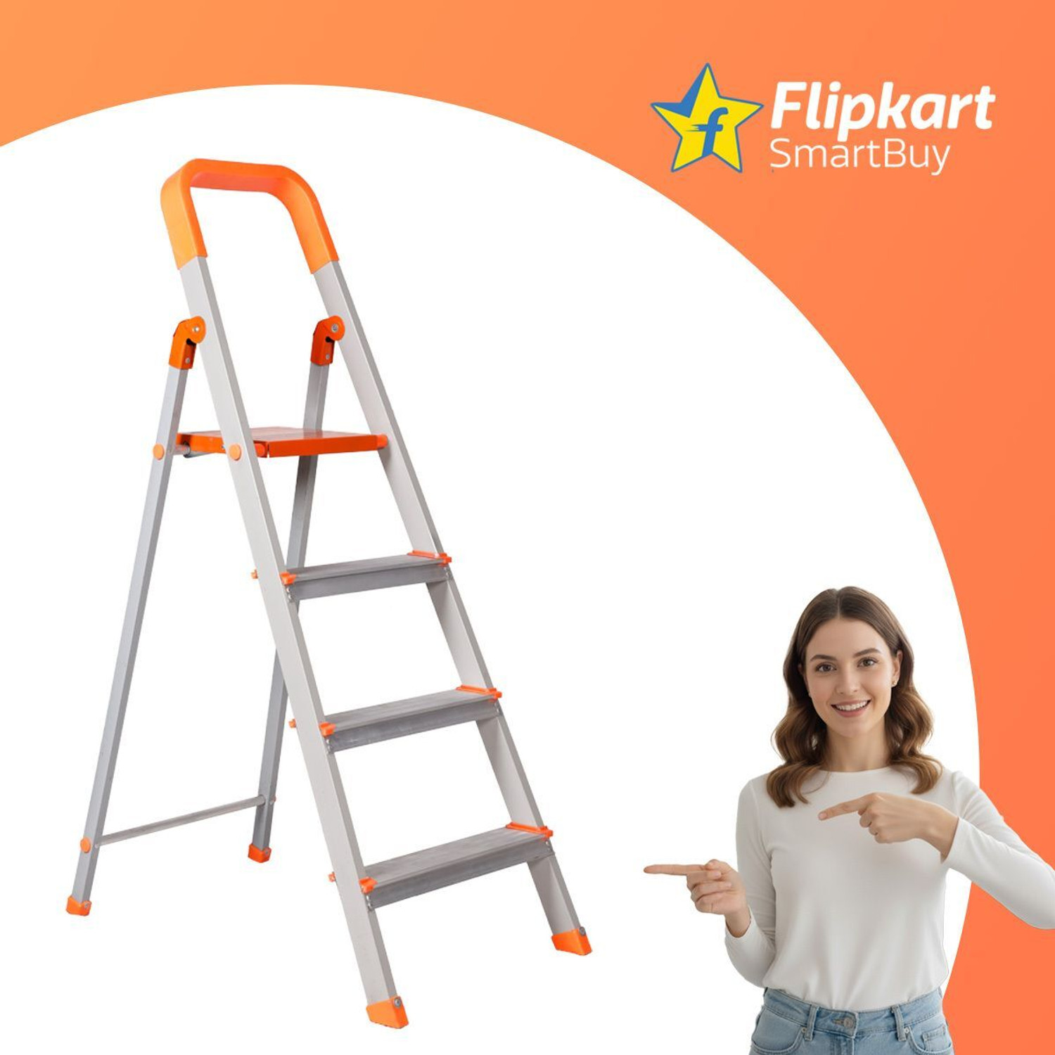 Image of Flipkart SmartBuy Heavy Duty Hybrid Aluminum Step -4 Step Powder Coated Section Ladder for Home Steel Ladder