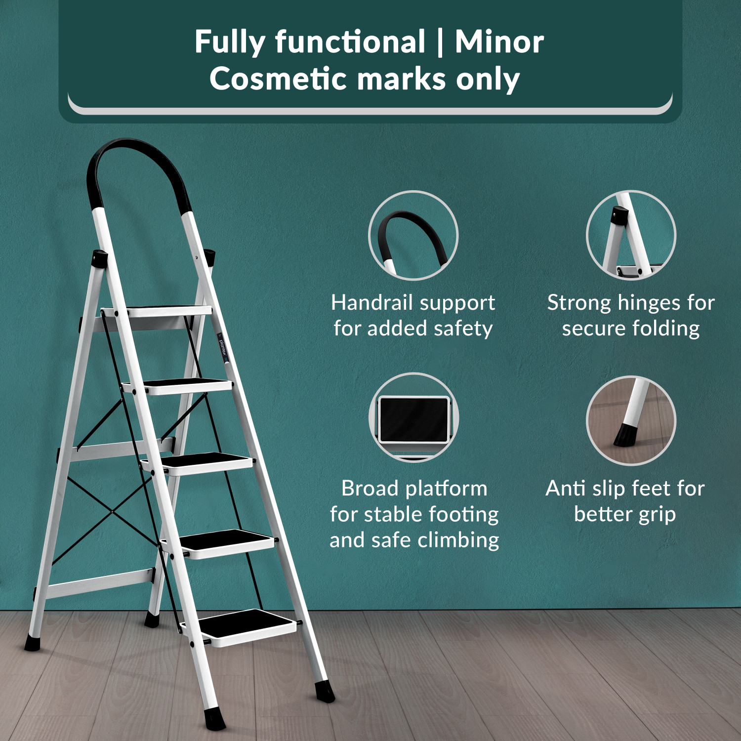 Image of Plantex 5 Step Ladder for Home /Minor Surface Marks /Strong Foldable Anti-Skid Ladder Steel Ladder