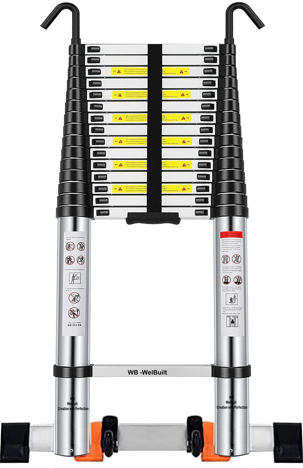 Image of WB WELBUILT 20.5 FT (6.2Meter) Aluminium Telescopic Ladder For Home & Outdoor 16 Steps Aluminium Ladder