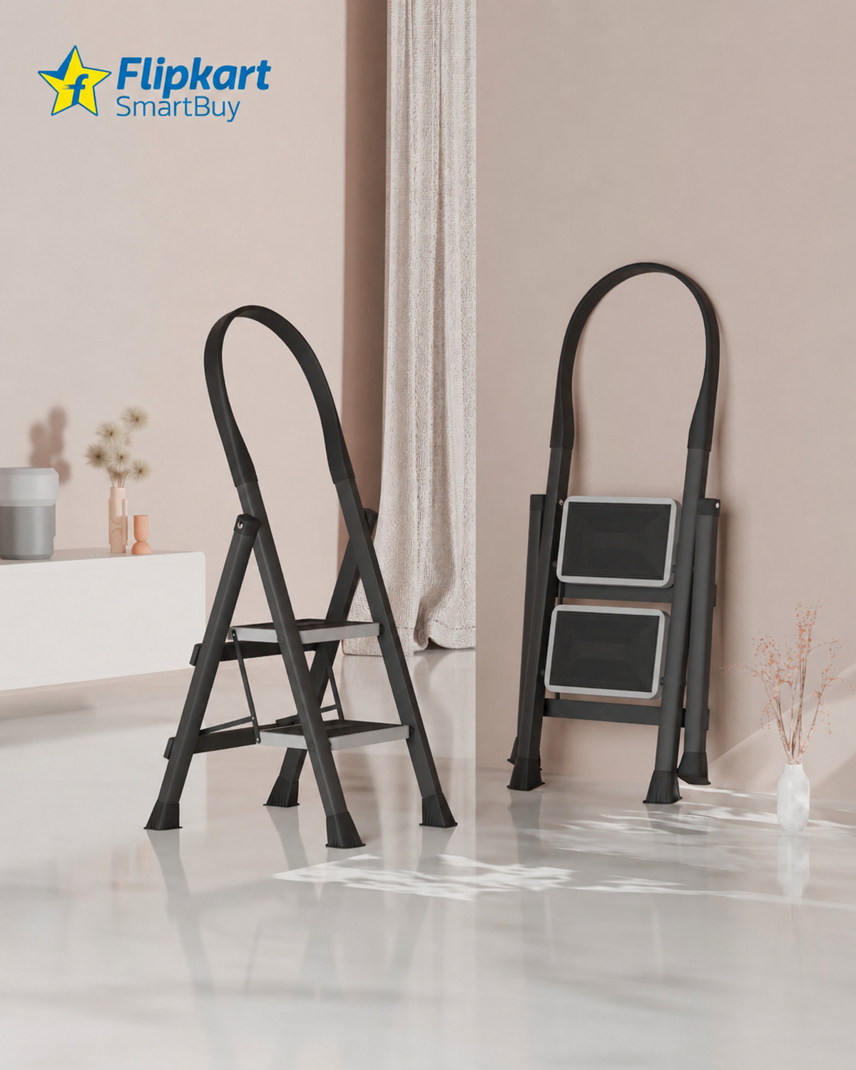 Image of Flipkart SmartBuy Premium 2 Step Steel Foldable Ladder with Anti Skid Wide Steps for Home Kitchen Steel Ladder