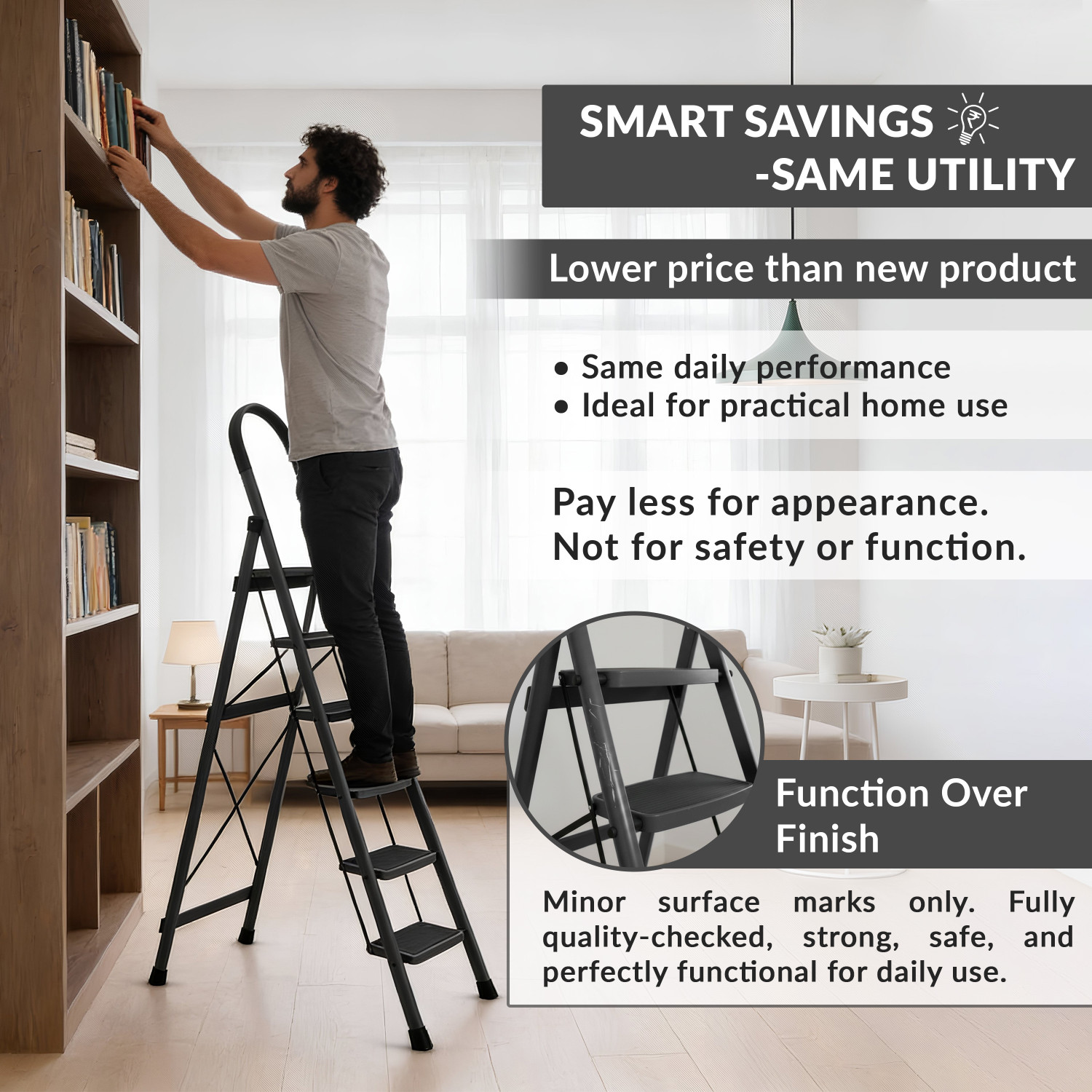 Image of Plantex 6 Step Ladder for Home /Minor Surface Marks /Strong Foldable Anti-Skid Ladder Steel Ladder