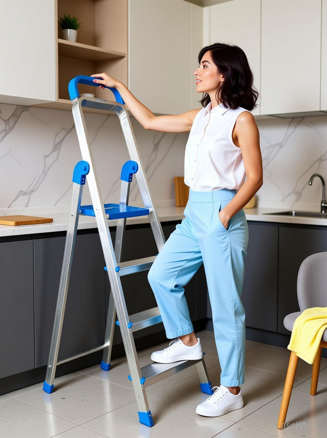 Image of doodad 4 Step 100% Aluminium material | No Steel Parts | Rust-Free Step Ladder for Home Aluminium Ladder
