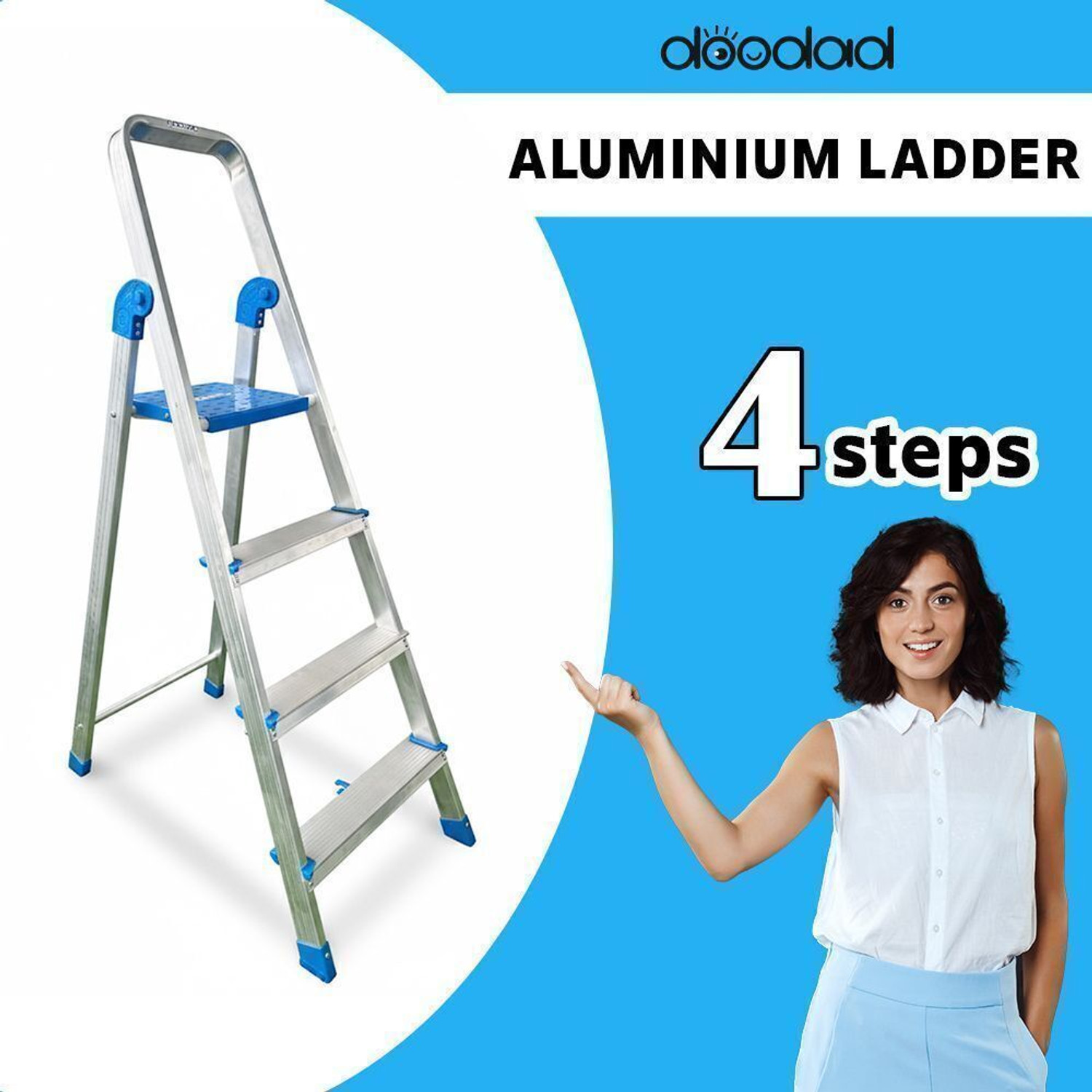 Image of doodad 4 Step 100% Aluminium material | No Steel Parts | Rust-Free Step Ladder for Home Aluminium Ladder