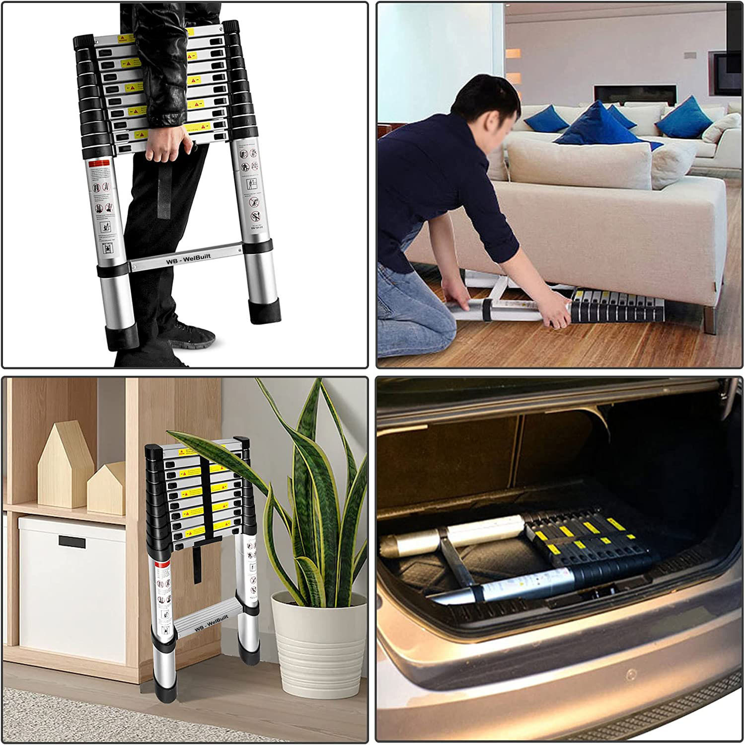 Image of WB WELBUILT 20.5 FT (6.2Meter) Aluminium Telescopic Ladder For Home & Outdoor 16 Steps Aluminium Ladder