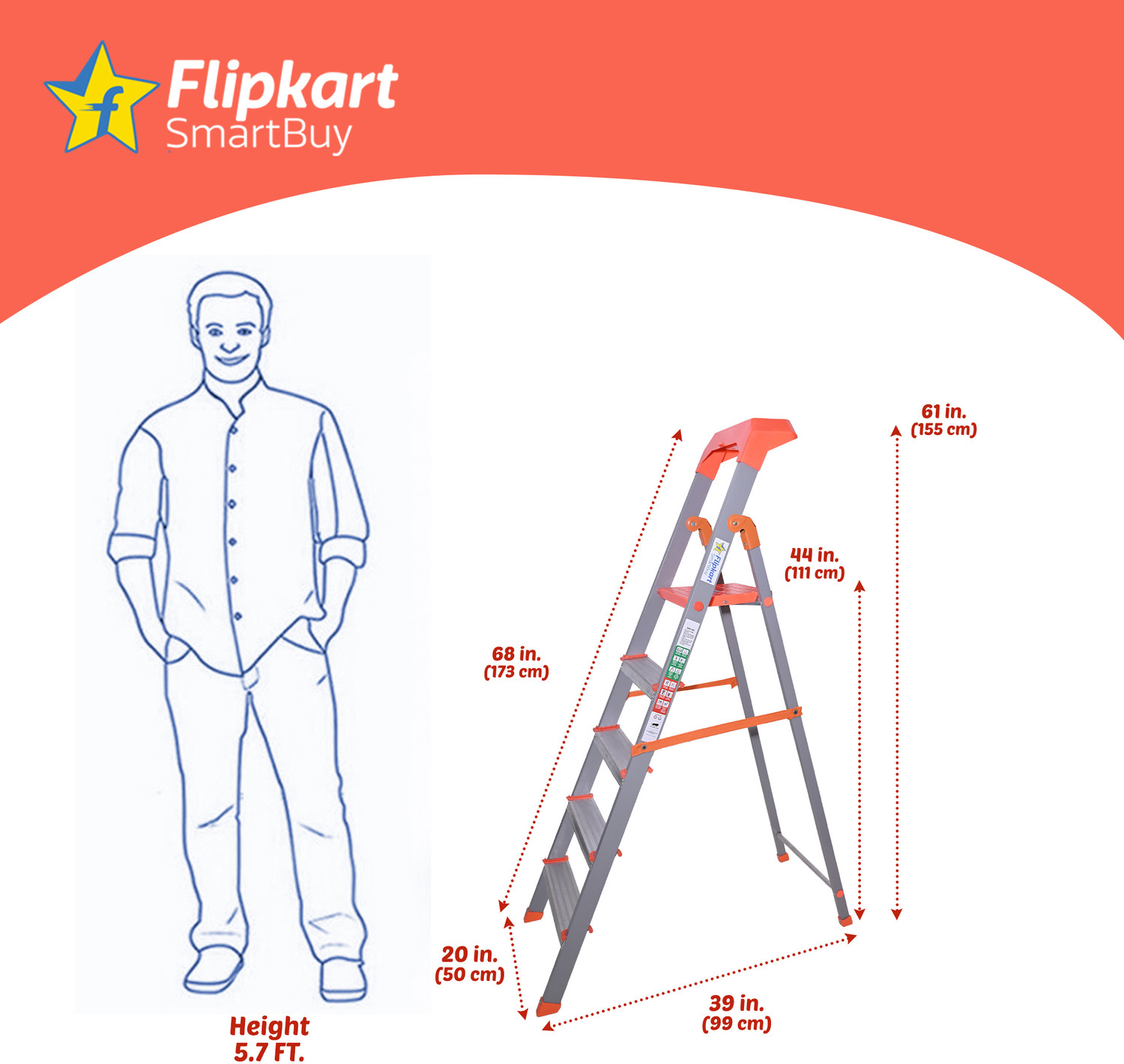 Image of Flipkart SmartBuy 5 Step Toolkit Hybrid Steel, Aluminium Ladder