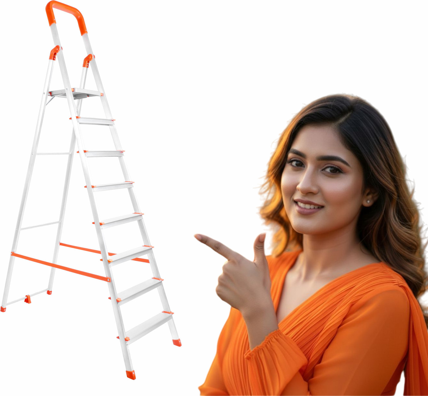 Image of Mizu Exel 8 Steps Ladder For Home With Aluminium Steps & Upto 300 Kgs Load Capacity Steel Ladder