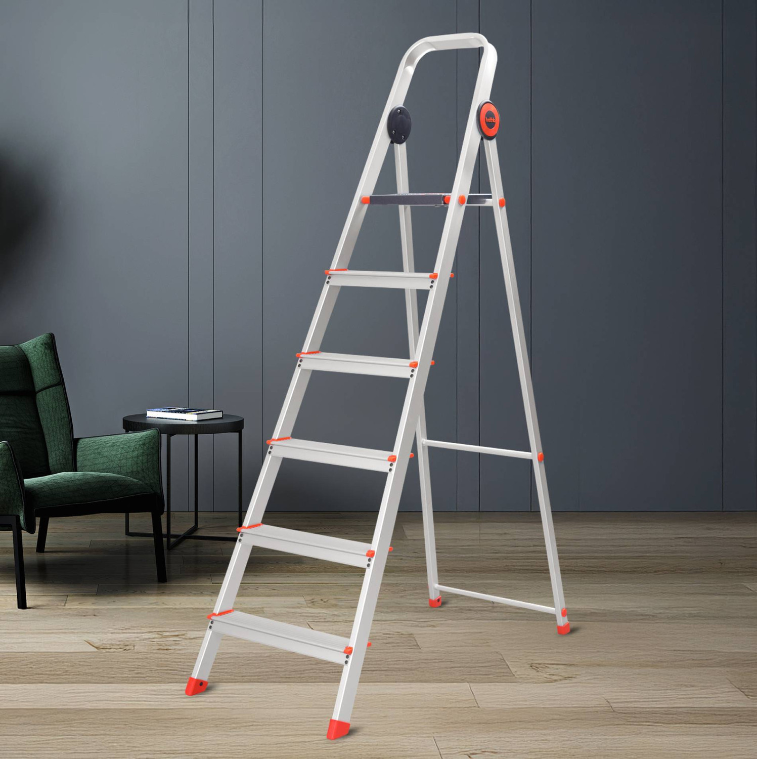 Image of Bathla Advance Pro 6-Step Foldable Aluminium Ladder for Home | Orange | 7-Year Warranty Aluminium Ladder
