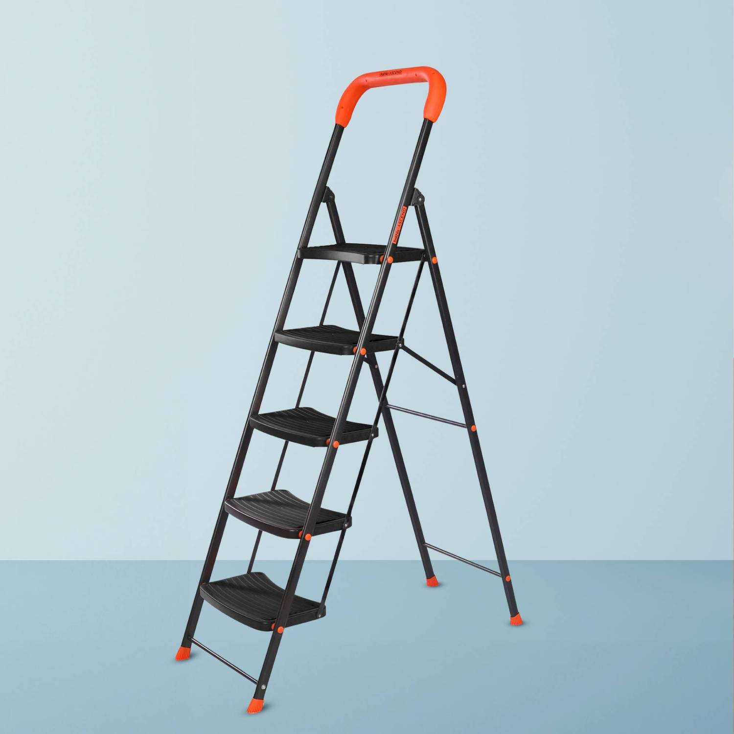 Bathla Ascend 5 Step Heavy Duty Steel Ladder for Home - Orange & Black Steel Ladder