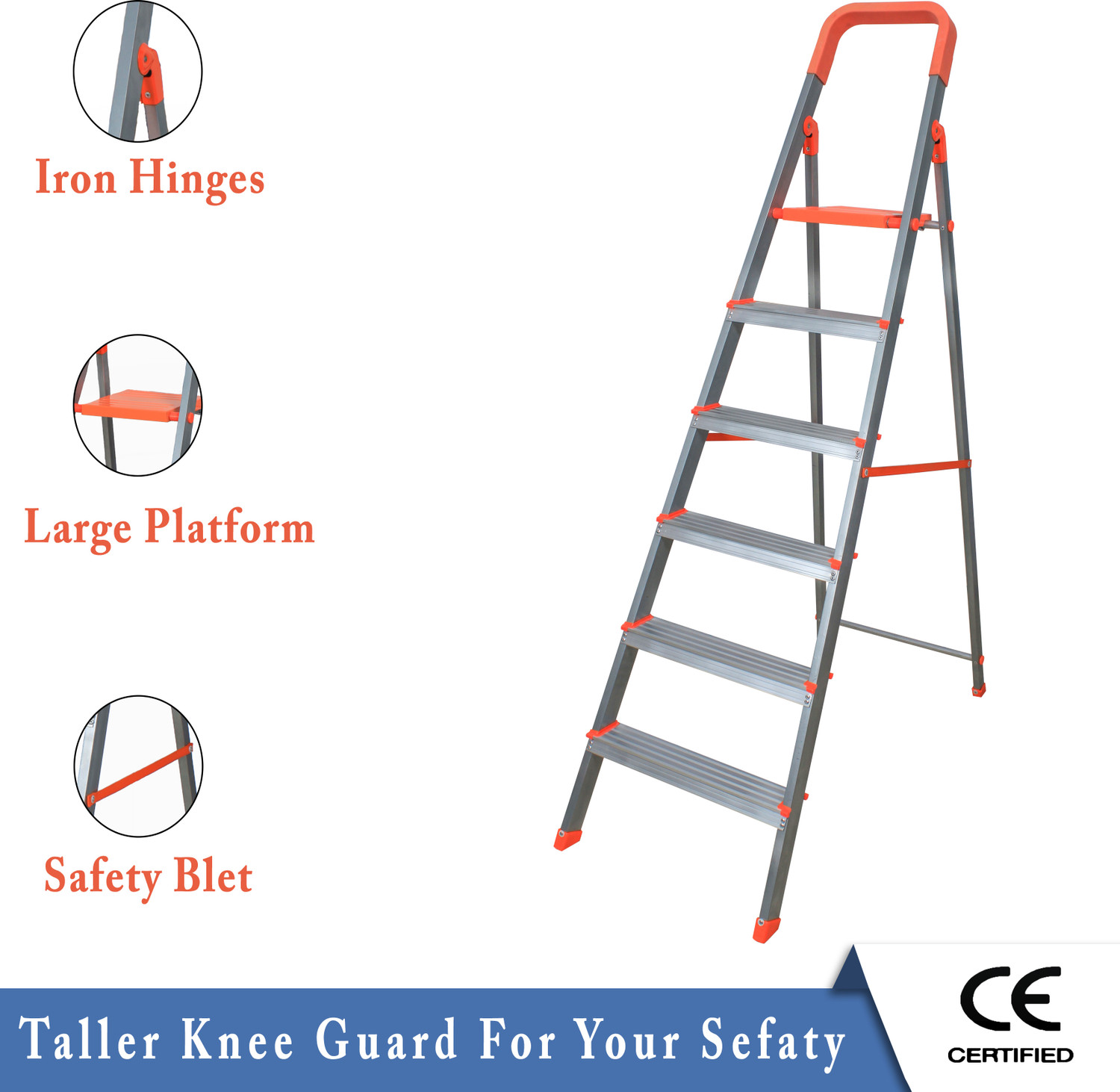 Image of ALNICO Hybrid Aluminium Step - 6 Step Powder Coated Side Section Steel Ladder
