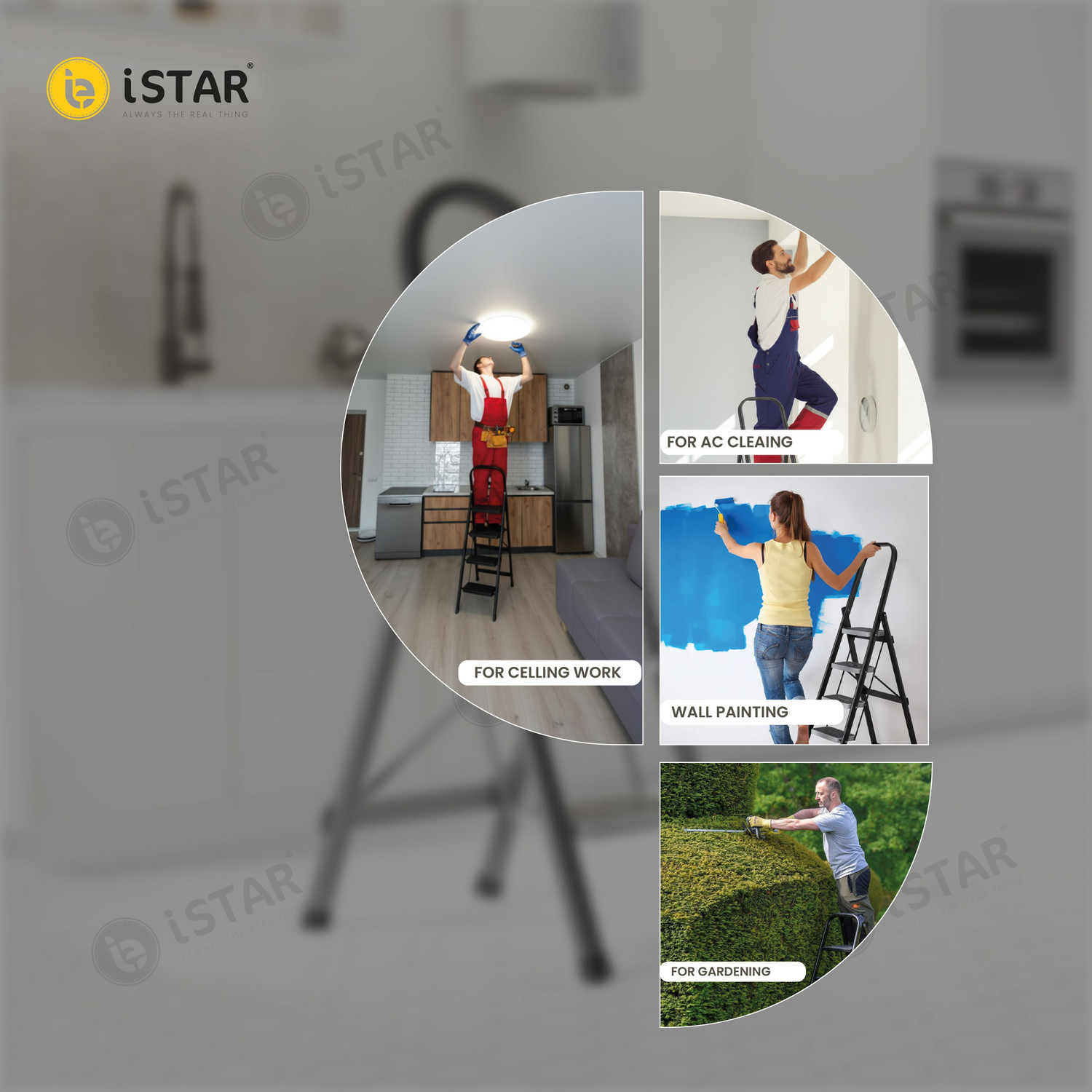 Image of iSTAR Foldable 3-Step Steel Ladder with Hand Grip & Anti-Slip Wide Steps - Durable Steel Ladder