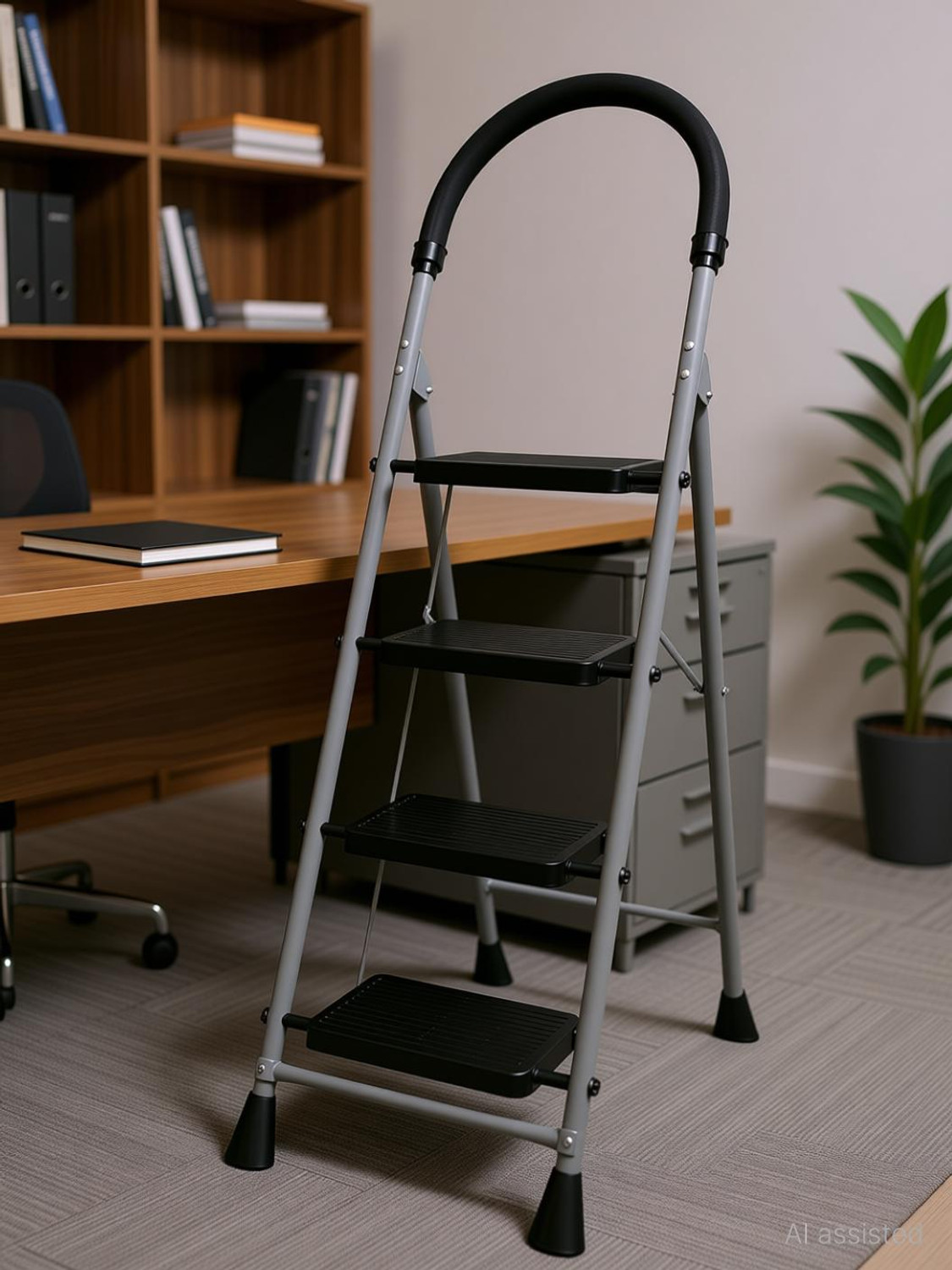 Image of FLIPZON Halo Foldable 4 Step Ladder for Home and Office Use | Alloy Steel | Wide Steps Plastic, Steel Ladder