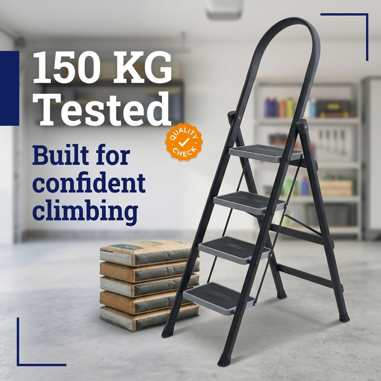 Image of Flipkart SmartBuy Premium 4 Step Steel Foldable Ladder with Anti Skid Wide Steps for Home Kitchen Steel Ladder
