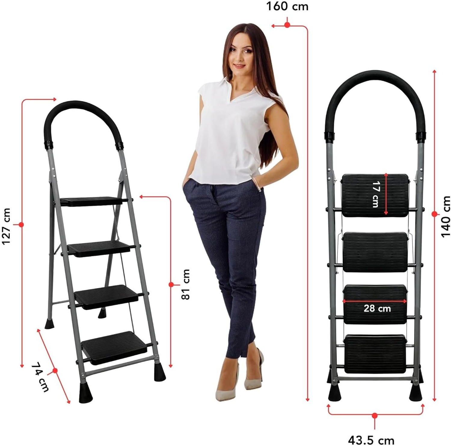 Image of FLIPZON Halo Foldable 4 Step Ladder for Home and Office Use | Alloy Steel | Wide Steps Plastic, Steel Ladder