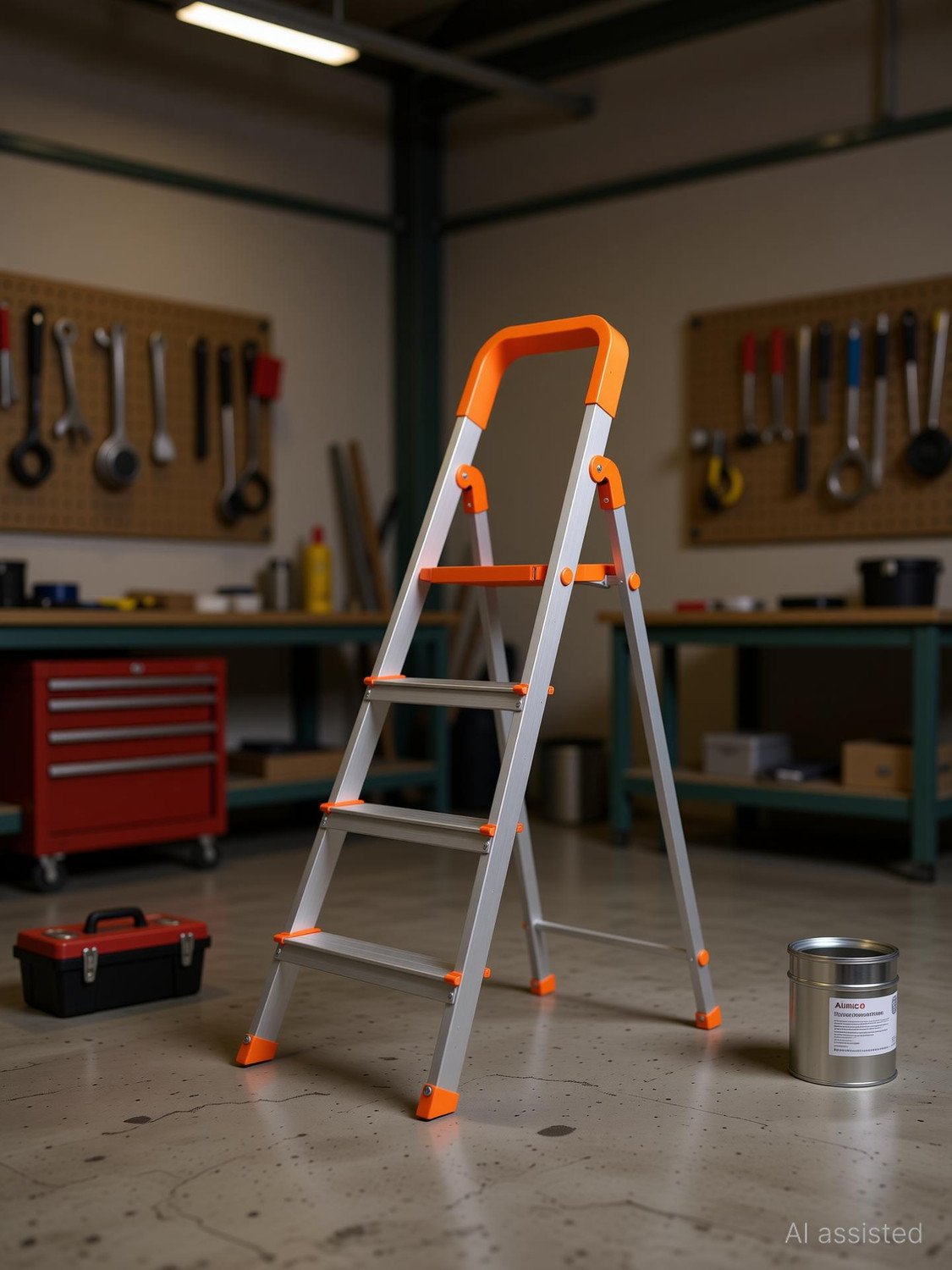 Image of ALNICO Hybrid Aluminium Step- 4 Step Powder Coated Side Section Steel Ladder