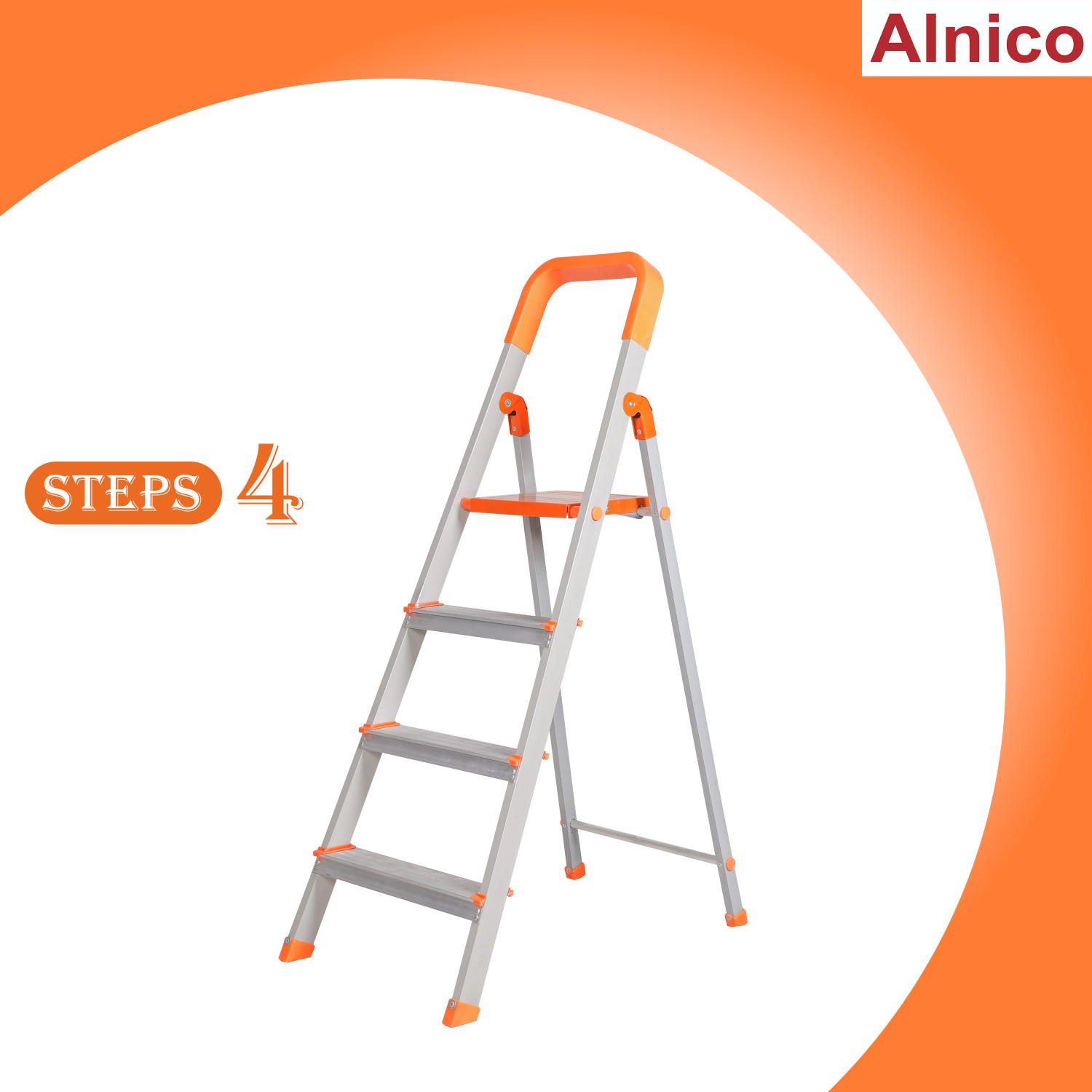 Image of ALNICO Hybrid Aluminium Step- 4 Step Powder Coated Side Section Steel Ladder