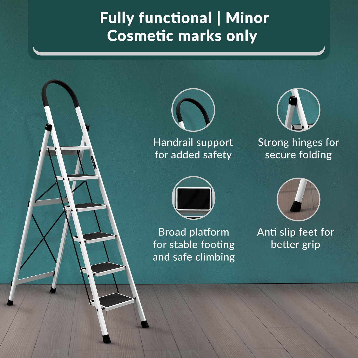 Image of Plantex Ladder for Home /Anti-Skid Strong Foldable Wide 6 Step Ladder /Minor Surface Marks Steel Ladder