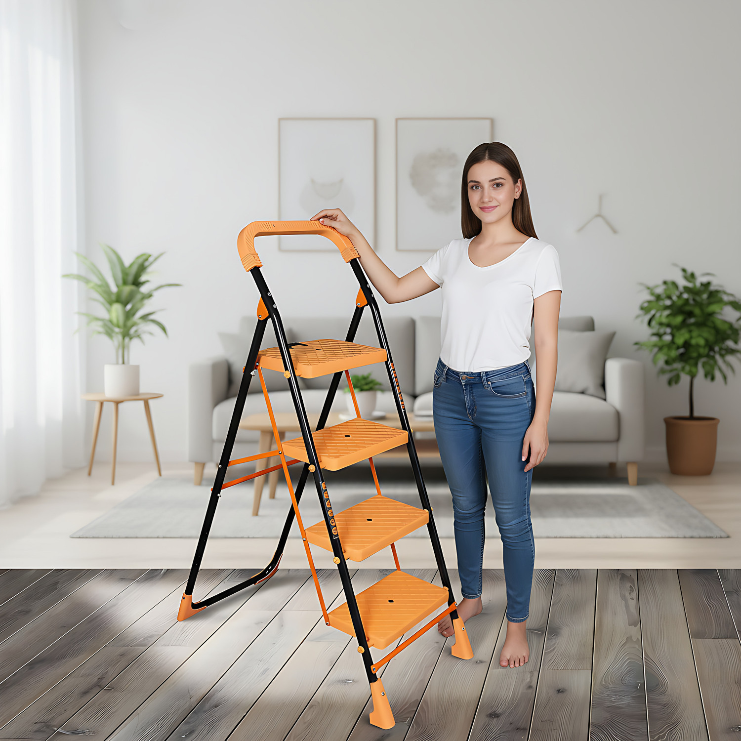 Image of PARASNATH 4 Step Kohinoor ladder anti-skid Folding ladder made in india Mild Steel Ladder