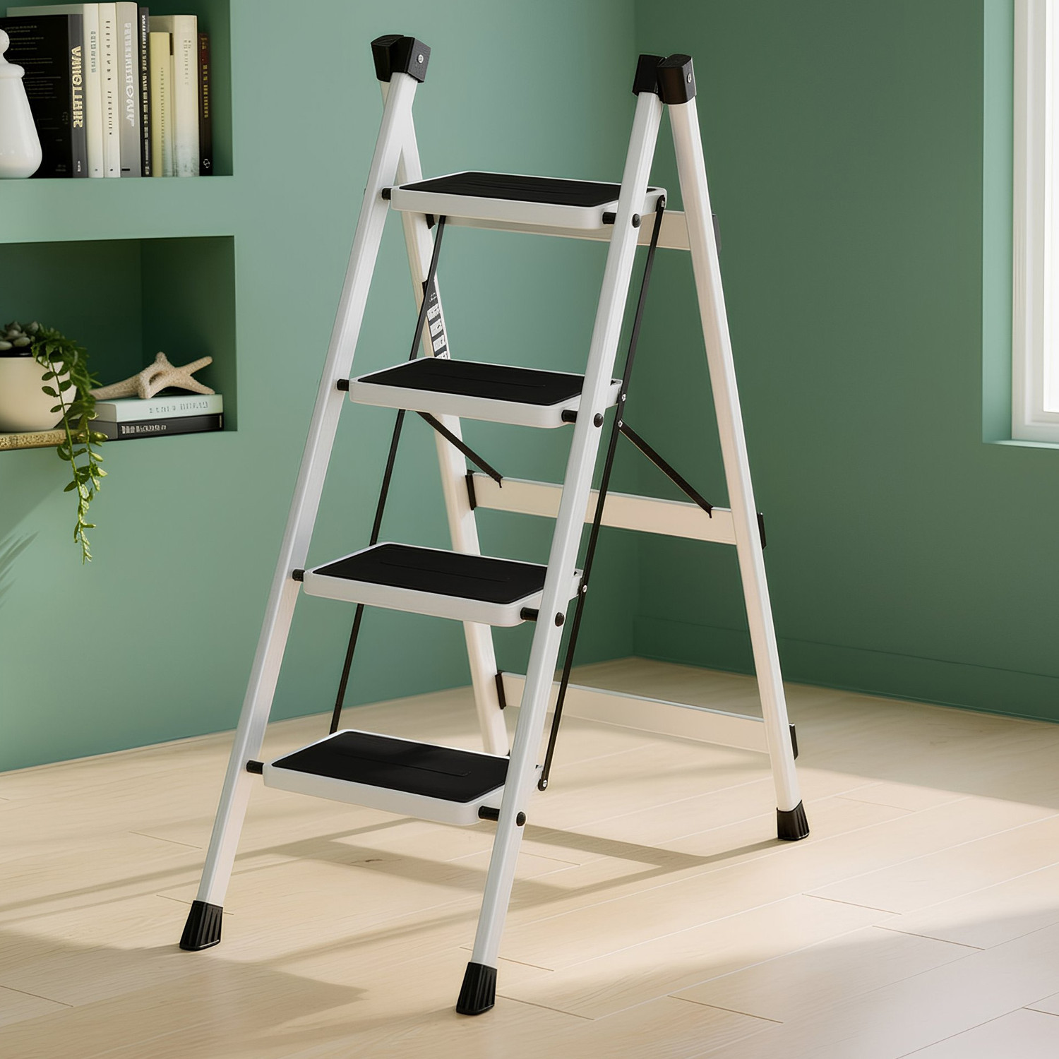 Image of Plantex Ladder for Home /Anti-Skid Strong Foldable Wide 4 Step Ladder Steel Ladder