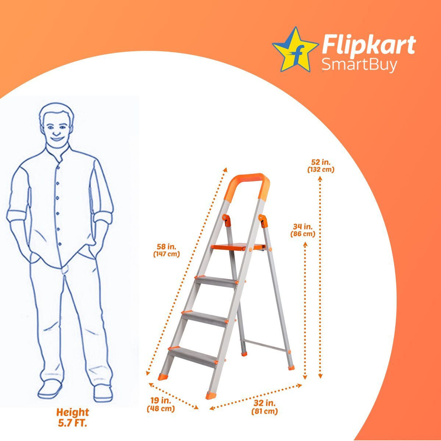 Image of Flipkart SmartBuy Heavy Duty Hybrid Aluminum Step -4 Step Powder Coated Section Ladder for Home Steel Ladder