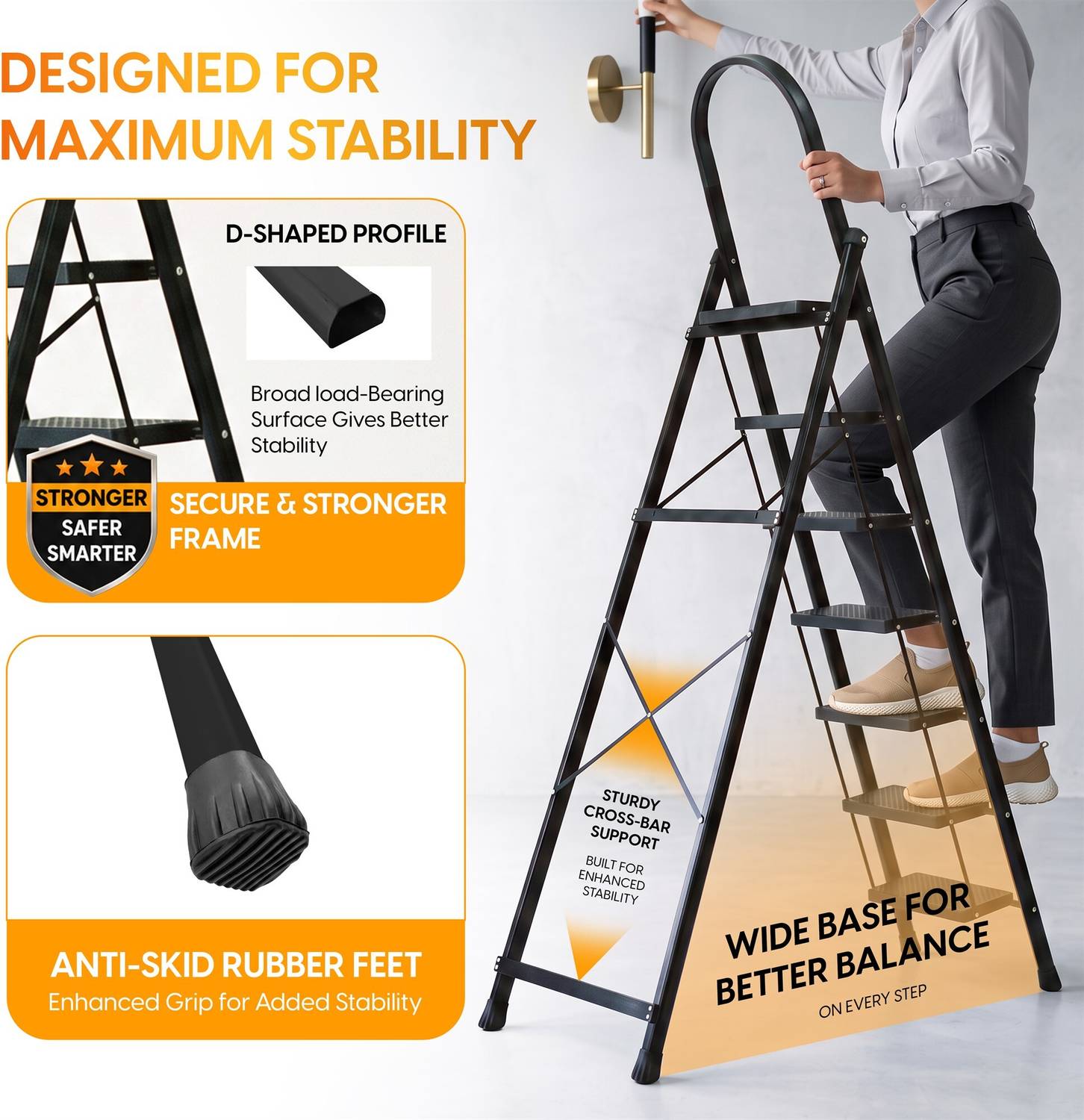 ProHome 6 Step Steel Ladder with Anti-Skid Shoes - Image 3