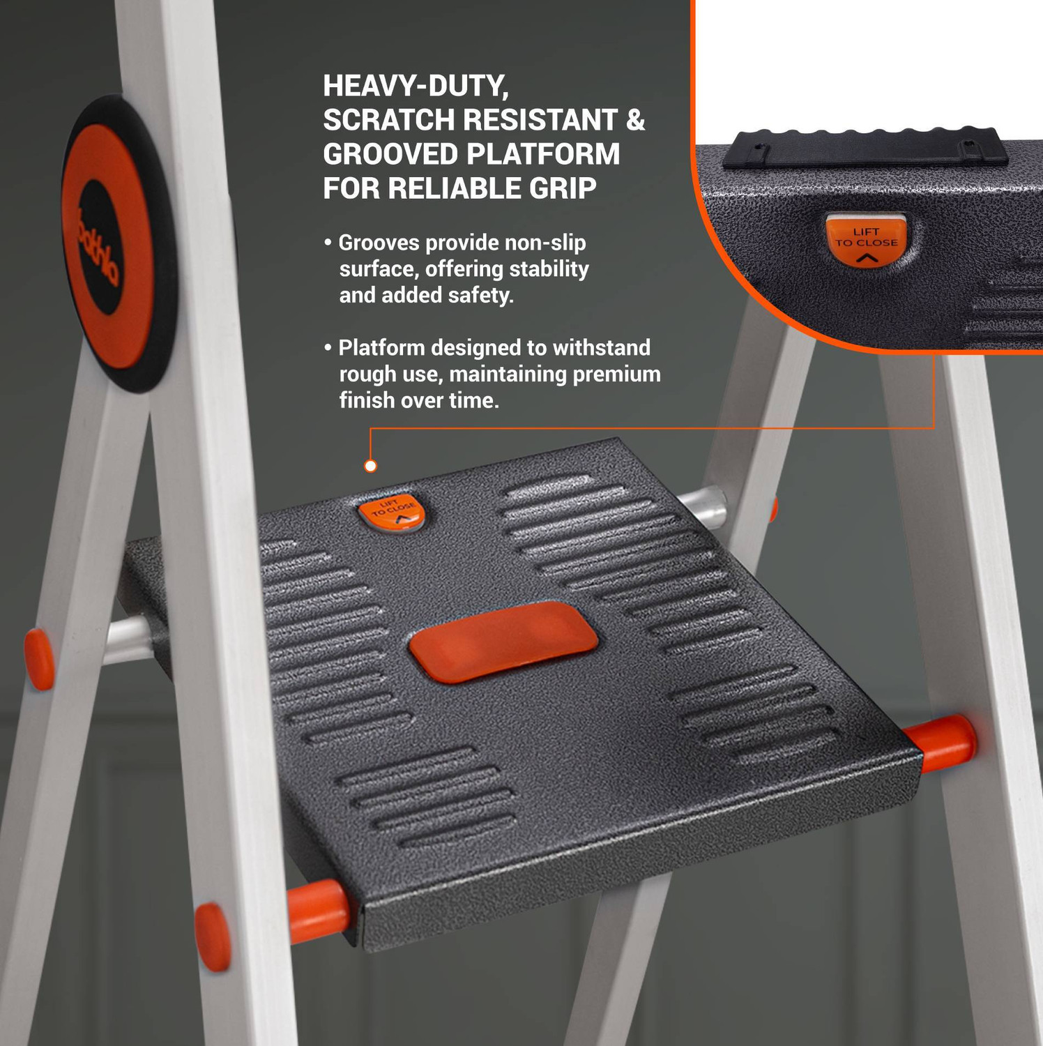 Image of Bathla Advance Pro 5-Step Foldable Aluminium Ladder for Home | Orange | 7-Year Warranty Aluminium Ladder
