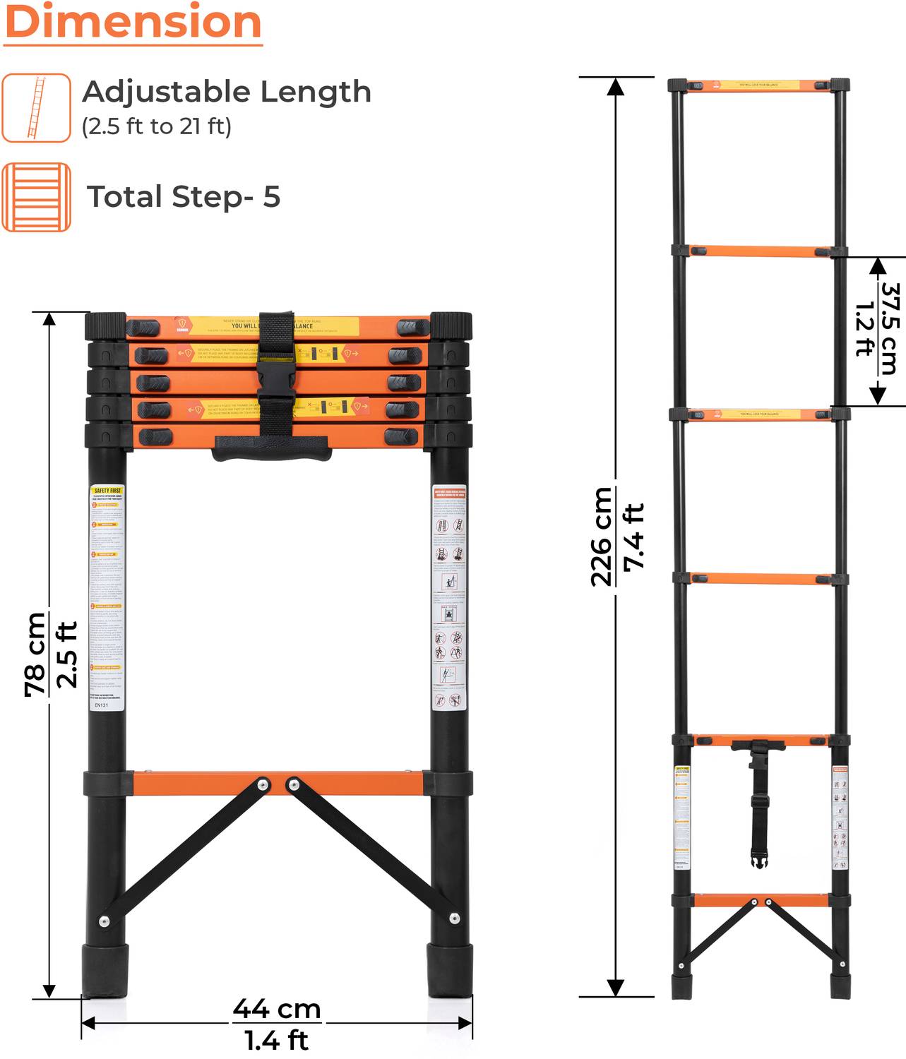 Plantex 2.3m Telescopic Ladder 6-Steps Carbon Steel - Image 3