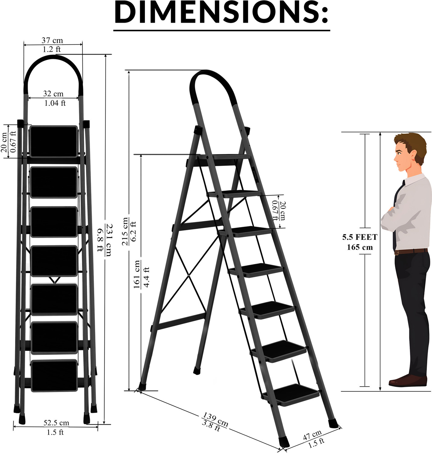 Image of Plantex 7 Step Ladder for Home /Minor Surface Marks /Strong Foldable Anti-Skid Ladder Steel Ladder